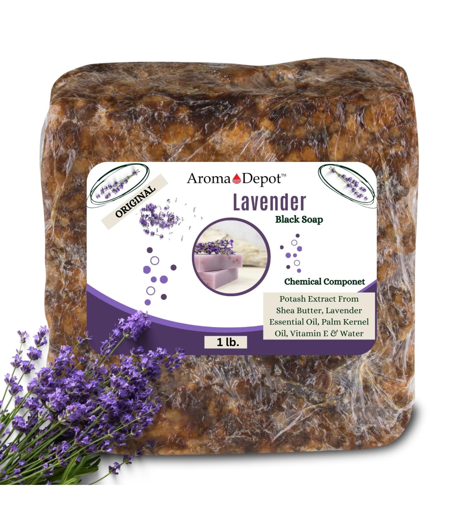 Aroma Depot Lavender Raw African Black Soap - 100% Natural 1 lb for Acne Eczema Psoriasis Scar Removal | Handmade Face & Body Wash - Buy Online on GoSupps.com