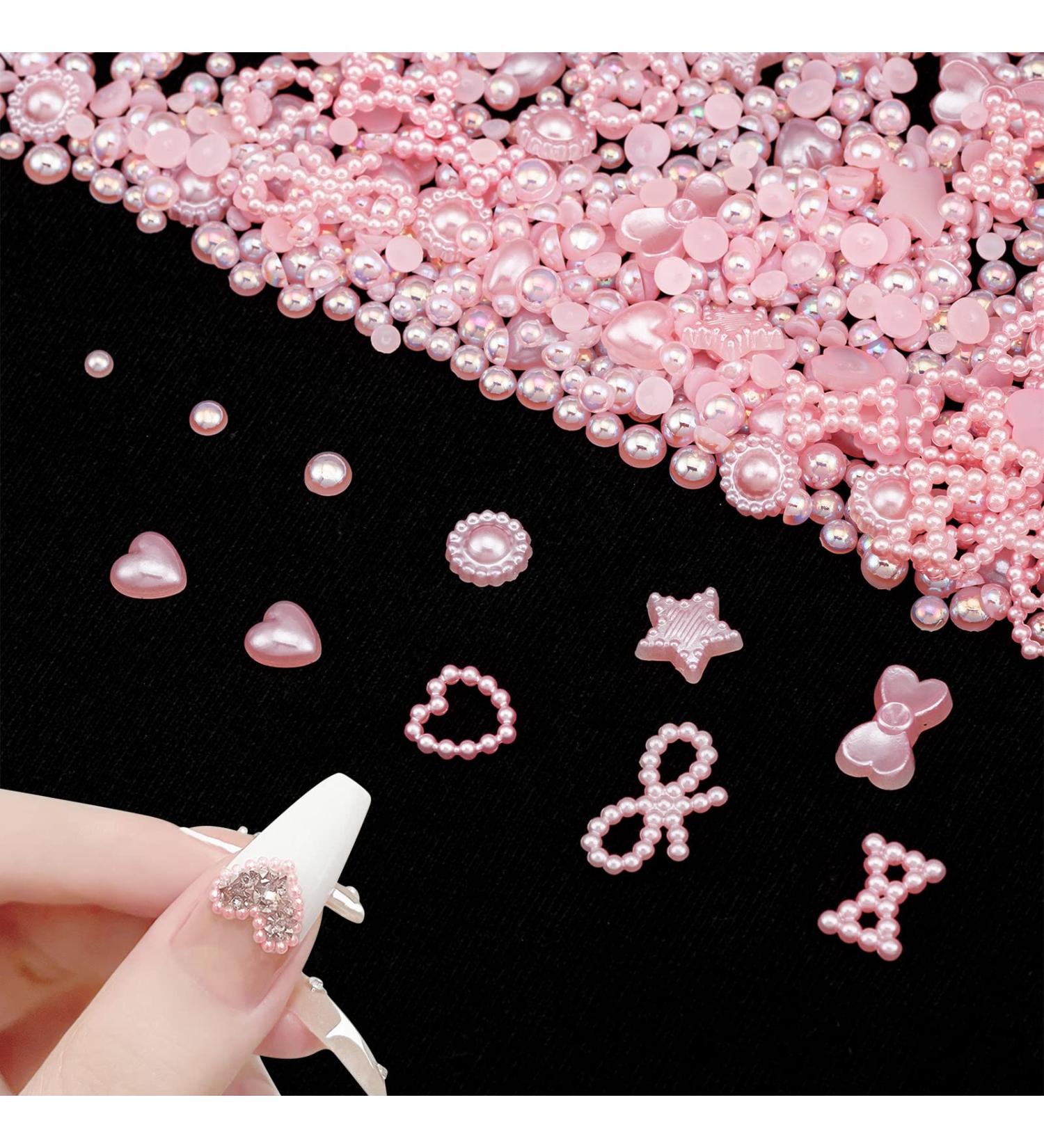 Vorey 500Pcs 3D Pink Multi Shapes Pearls Nail Charms - Nail Art DIY Crafts and Jewelry Accessories - Buy Online on GoSupps.com