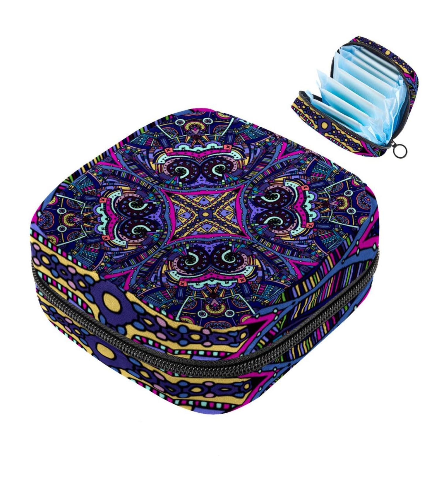Mandala Storage Bag for Women | Ethno & Boho Style | Large Flower Pattern Pocket for Menstrual Cups Tampons & More - Violet - Buy Online on GoSupps.com