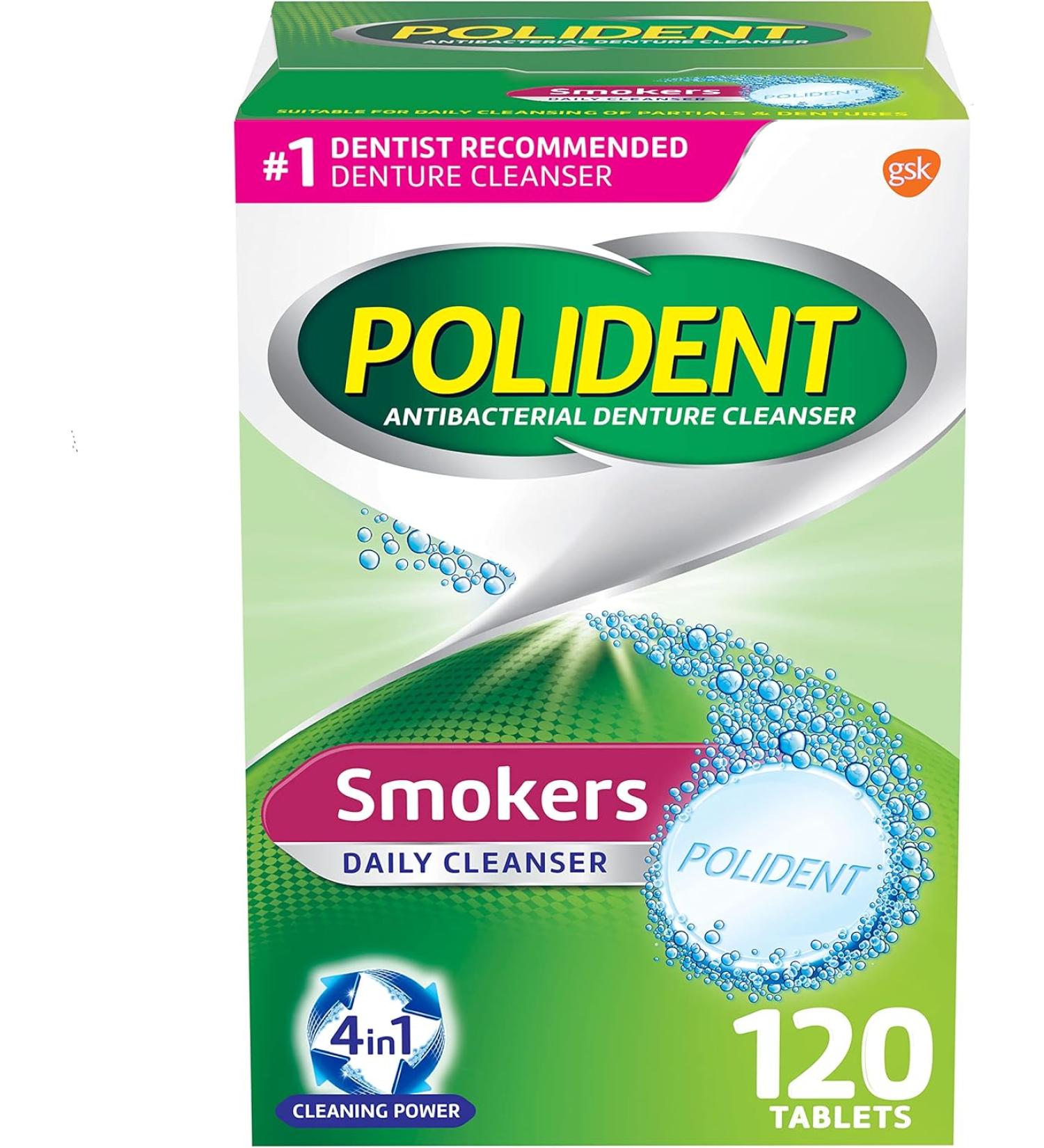 Polident Smokers Antibacterial Denture Cleanser Tablets - 120 Ct - Buy Online on GoSupps.com