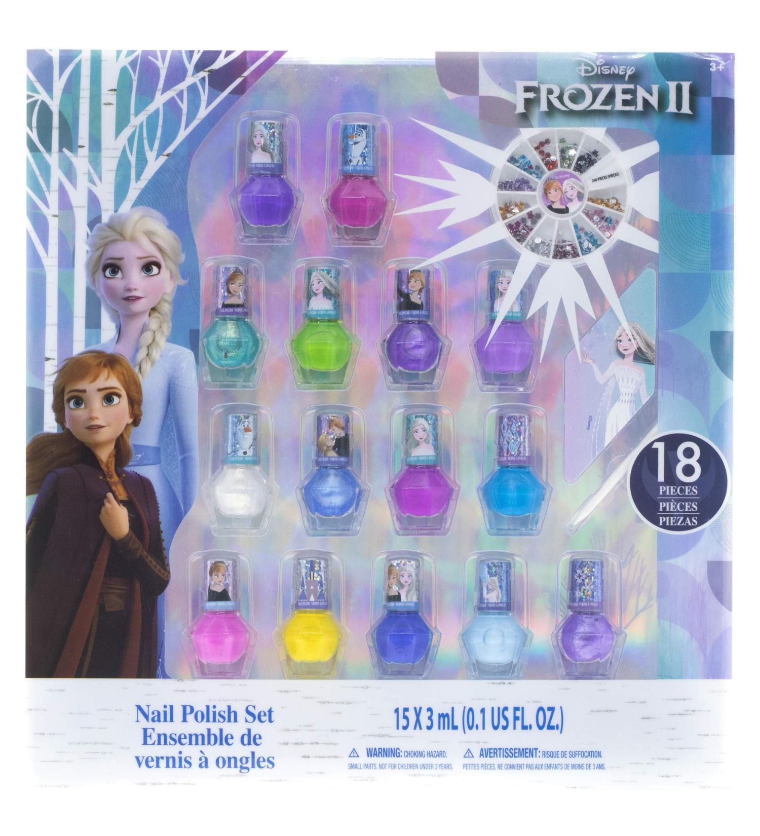 Townley Girl Disney Frozen 2 Non-Toxic Peel-Off Nail Polish Set for Girls Kids - 18 Pcs with Glittery Colors, Opaque Shades, Nail Gems - Ideal for Parties, Sleepovers, and Makeovers - Buy Online on GoSupps.com