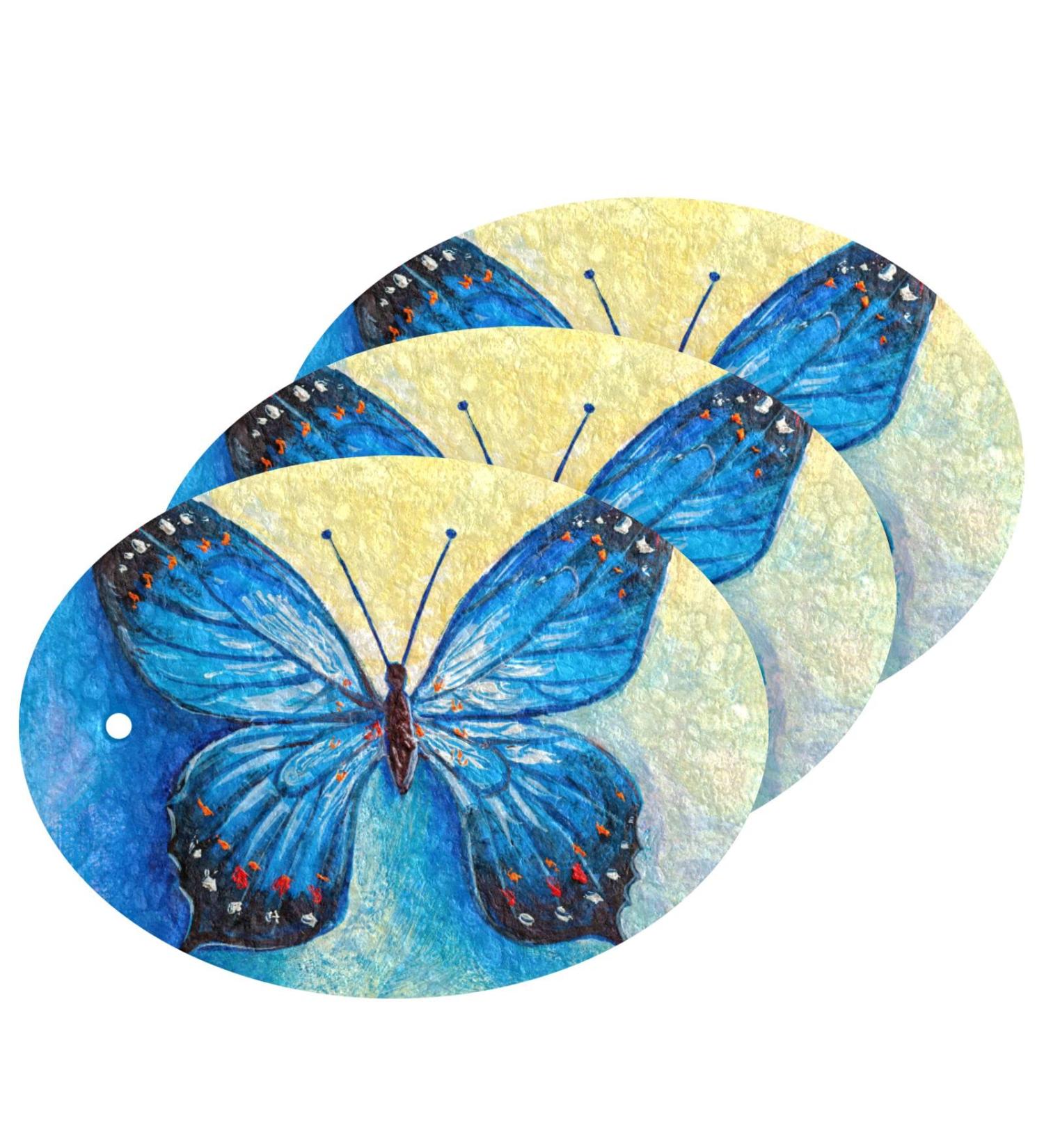 3-Pack Cleaning Kitchen Sponges Oval Oil Painting of Blue Butterfly Kitchen Cellulose Dishwashing Wood Pulp Cotton - Buy Online on GoSupps.com