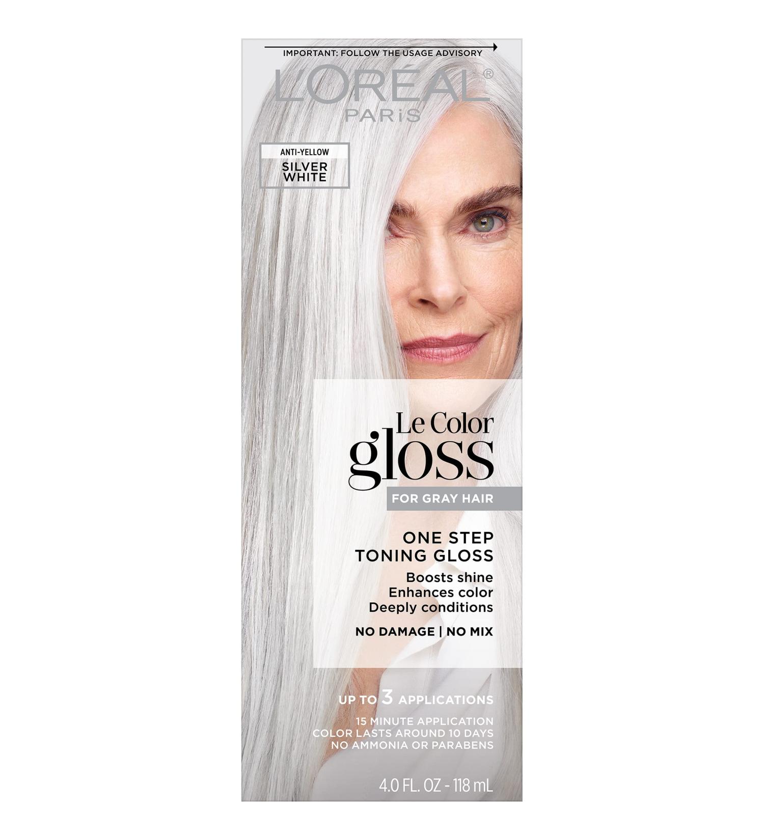 L'Oreal Paris Le Color Gloss Silver White Hair Toner 4 Fl Oz - Deep Conditioning Treatment for Gray Hair - 1 Step In-Shower Toning Gloss Kit - Buy Online on GoSupps.com
