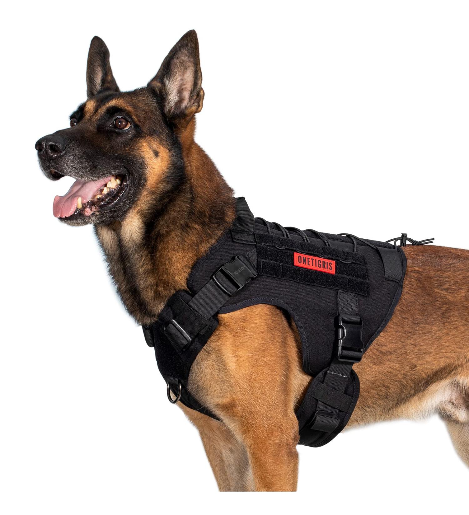 Oneigris Fire Watcher 2.0 Tactical Dog Harness | XL Black No-Pull Molle Metal Buckles Service Vest with 2 Handles - Premium 1000D Nylon - Buy Online on GoSupps.com