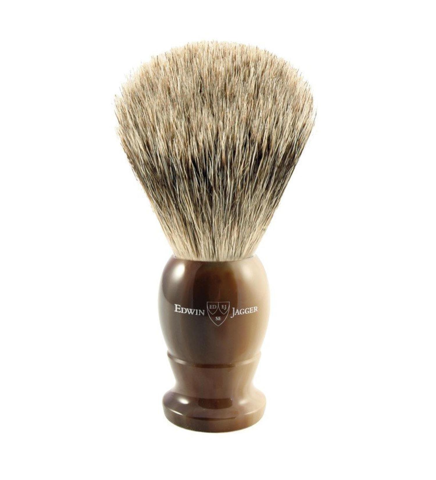 Edwin Jagger 1EJ872 Medium Best Badger Shaving Brush - Imitation Light Horn for Cream or Soap | Premium Men's Grooming Tool - Buy Online on GoSupps.com