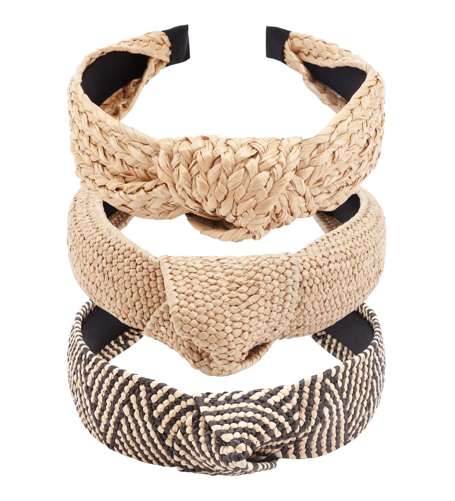 TOBATOBA 3Pcs Raffia Straw Top Knot Headbands for Women - Boho Woven Beach Hair Accessories - Buy Online on GoSupps.com
