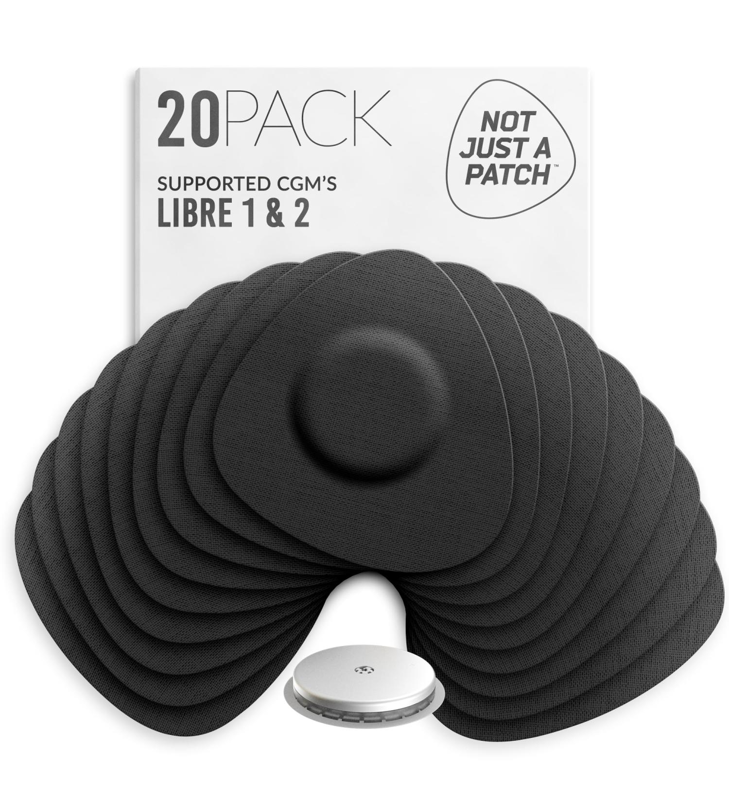 Not Just A Patch CGM Sensor Patches for Freestyle Libre and Medtronic Sensors (20 Pack) - Water Resistant & Durable for 10-14 Days - Pre-Cut Freestyle Libre 2 Sensor Covers in Black - Buy Online on GoSupps.com