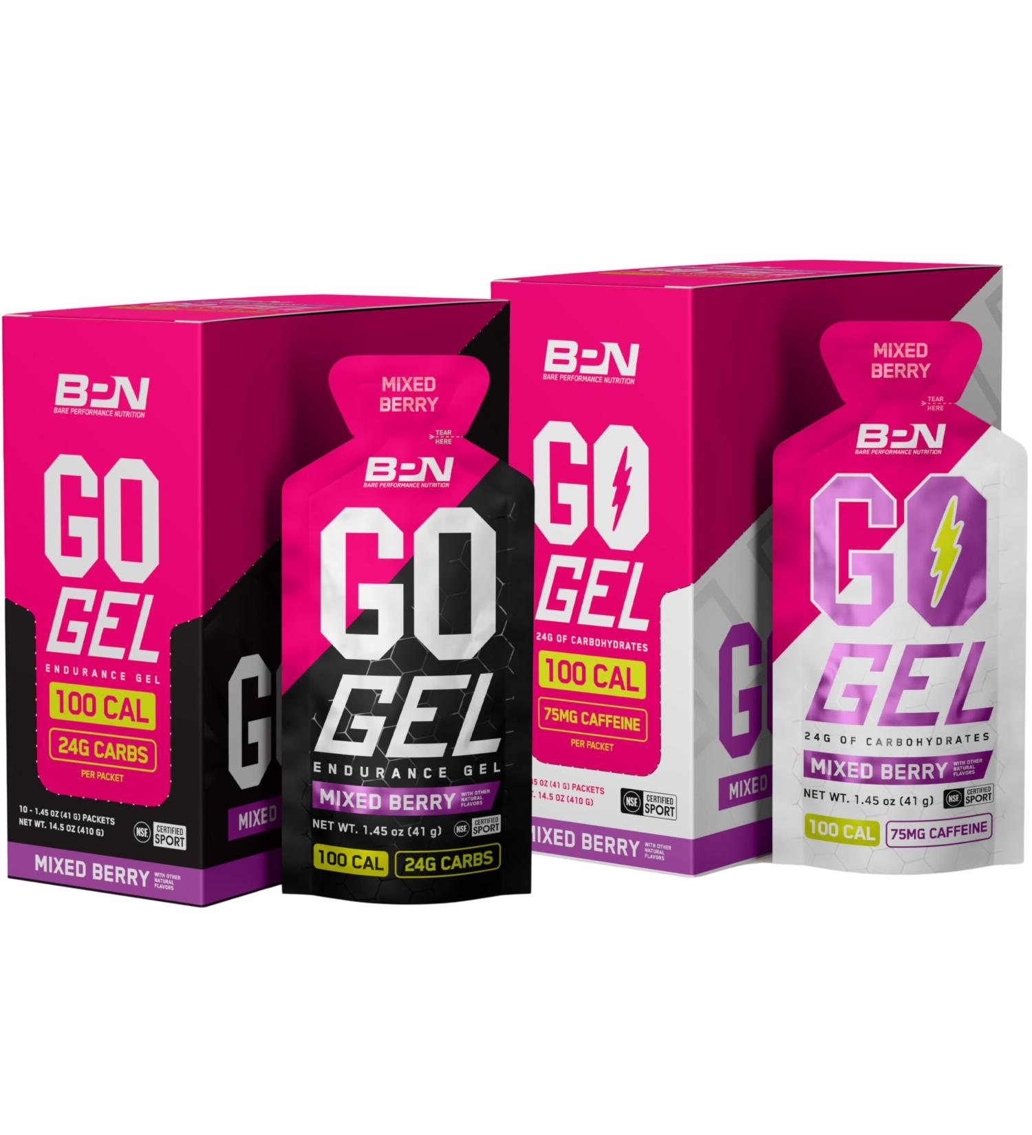 BARE PERFORMANCE NUTRITION BPN Go Gel Endurance Mixed Berry 10 Single-Serving Packs + Mixed Berry Caffeinated 10 Single-Serving Packs (20 Gels Total) | 24g Carbs + 100 Calories Vegan + Gluten Free - Buy Online on GoSupps.com