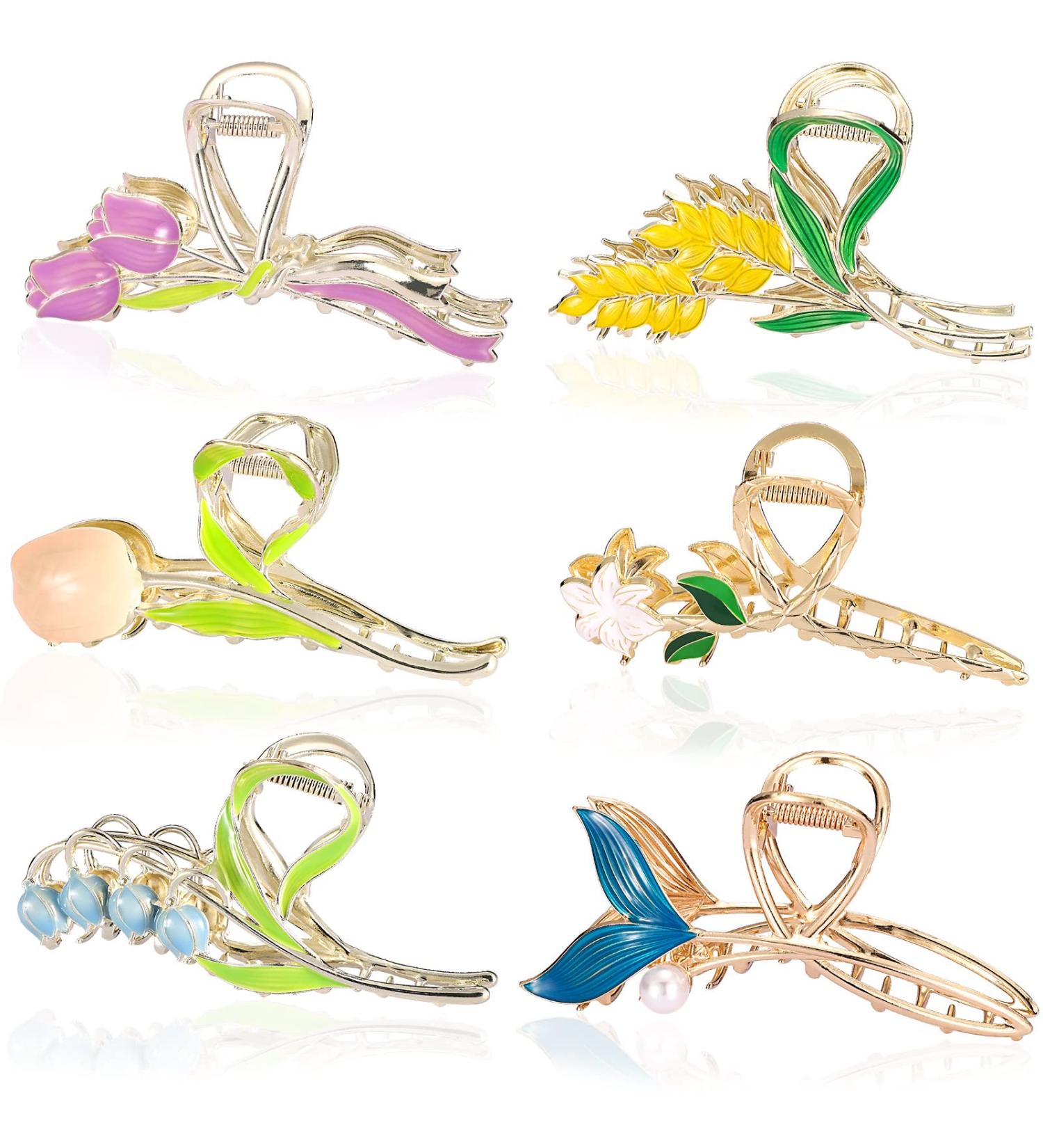 Noverlife 6PCS Metal Flower Hair Claw Clips - Non-Slip Floral Barrettes with Various Designs - Strong Hold for Thick & Thin Hair - Buy Online on GoSupps.com