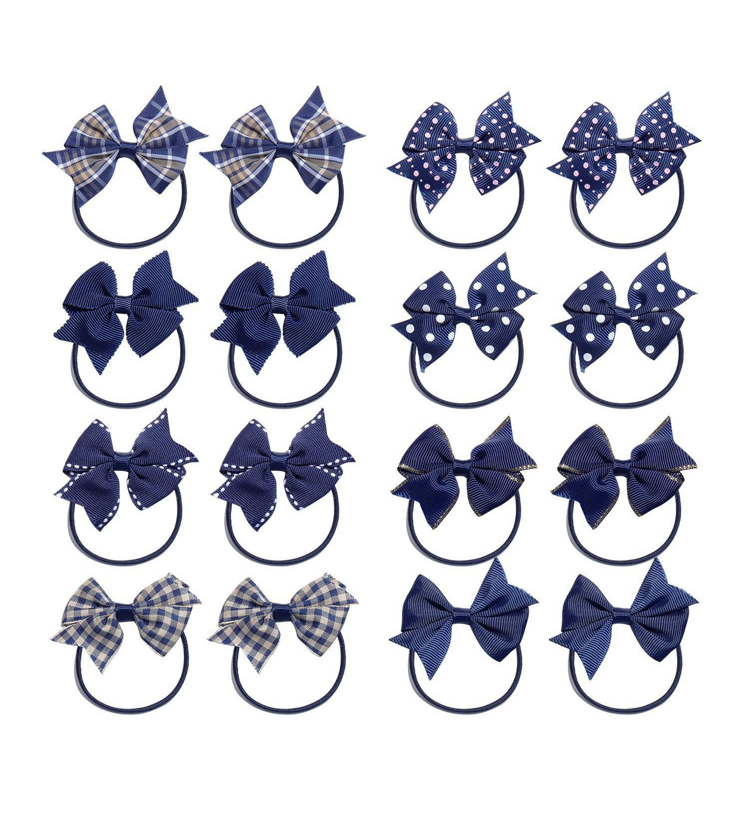 KOONY Baby Girls Navy Hair Bow Elastic Ties Ponytail Holders - 16pc Set - Buy Online on GoSupps.com
