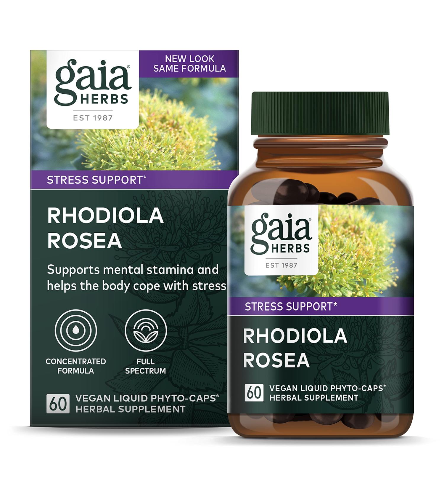 Gaia Herbs Rhodiola Rosea | 60 Vegan Liquid Phyto-Caps for Stress Support - Buy Online on GoSupps.com