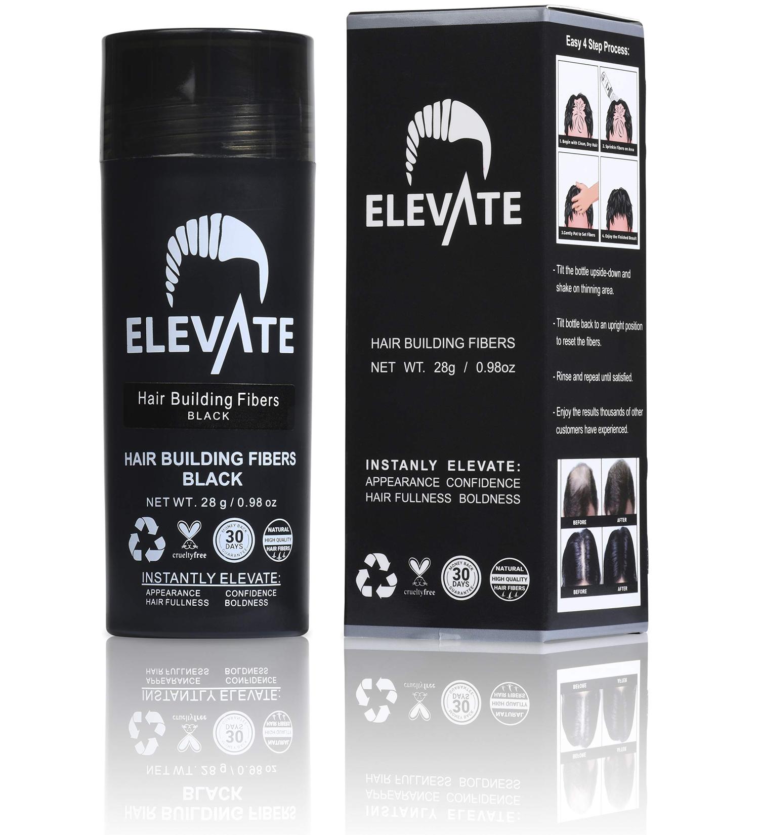 ELEVATE Hair Fibers for Thinning Hair - 100% Natural Keratin Fibers, Instantly Thickens Hair, Black - 28g - Buy Online on GoSupps.com