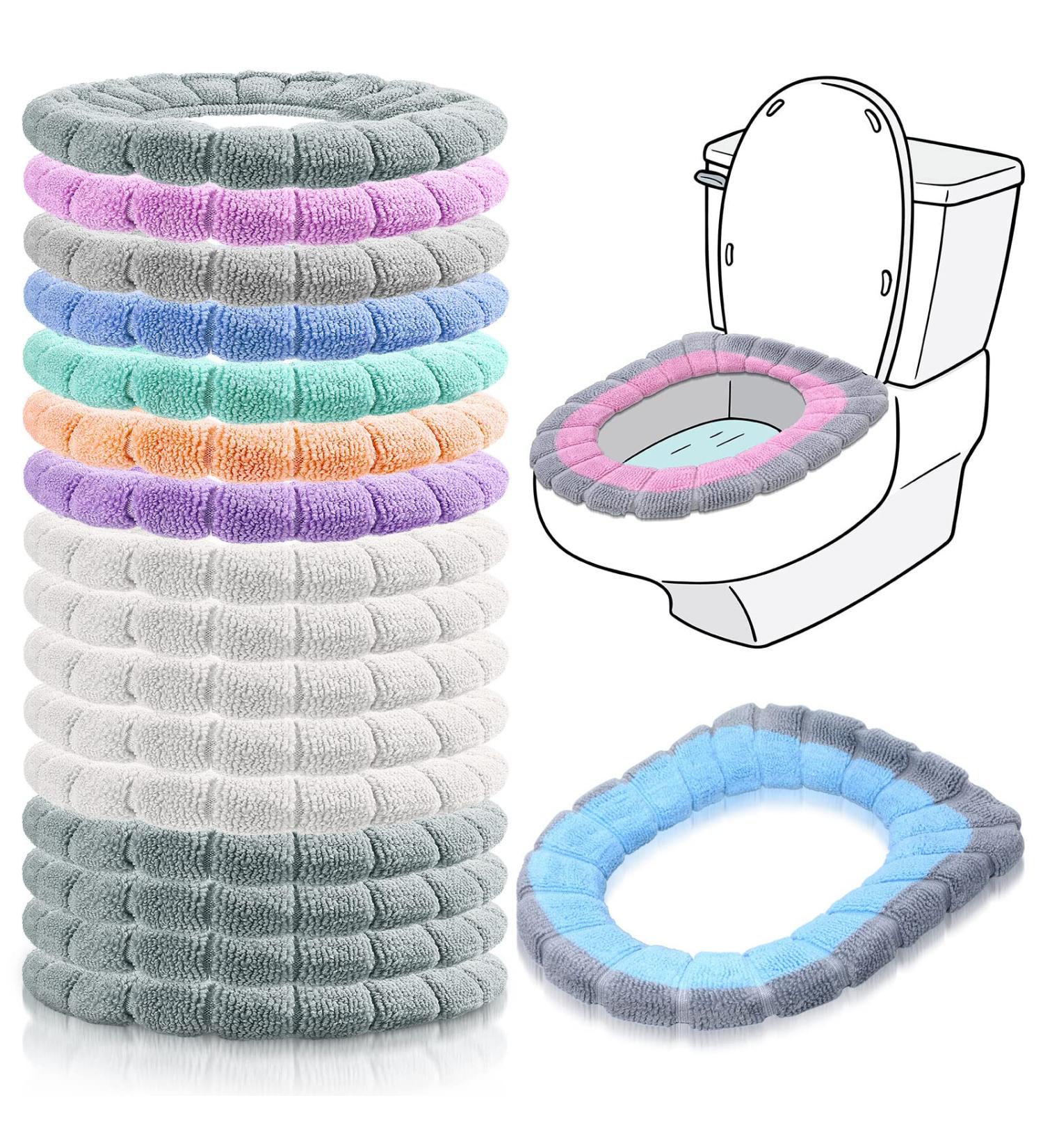 Reginary Thicker Toilet Seat Cover Pads - 16 Pcs | Bathroom Soft Seat Warmer | Stretchable & Washable Fibre Cloth | Easy Installation - Buy Online on GoSupps.com