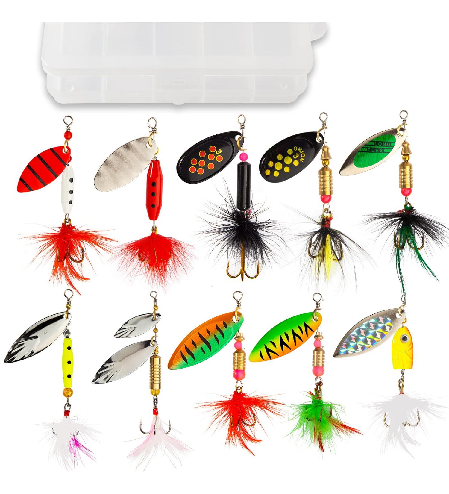 10Pcs Akataka Spinnerbaits Set with Tackle Box - Colorful Hard Metal Fishing Lures for Bass Trout Salmon Walleye - Freshwater & Saltwater Kit for Beginners and Experts - Buy Online on GoSupps.com