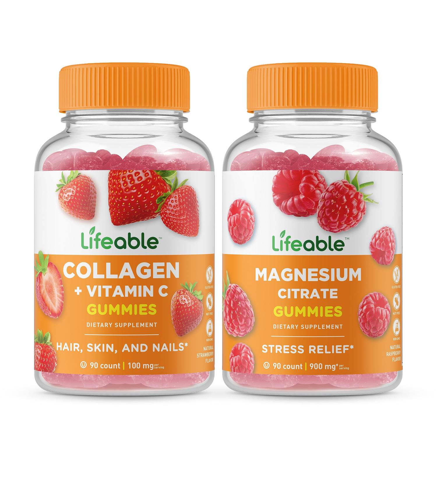 Lifeable Collagen & Vitamin C + Magnesium Gummies Bundle - Great Tasting Vitamin Supplement Gluten Free GMO Free Chewable Gummy - Buy Online on GoSupps.com
