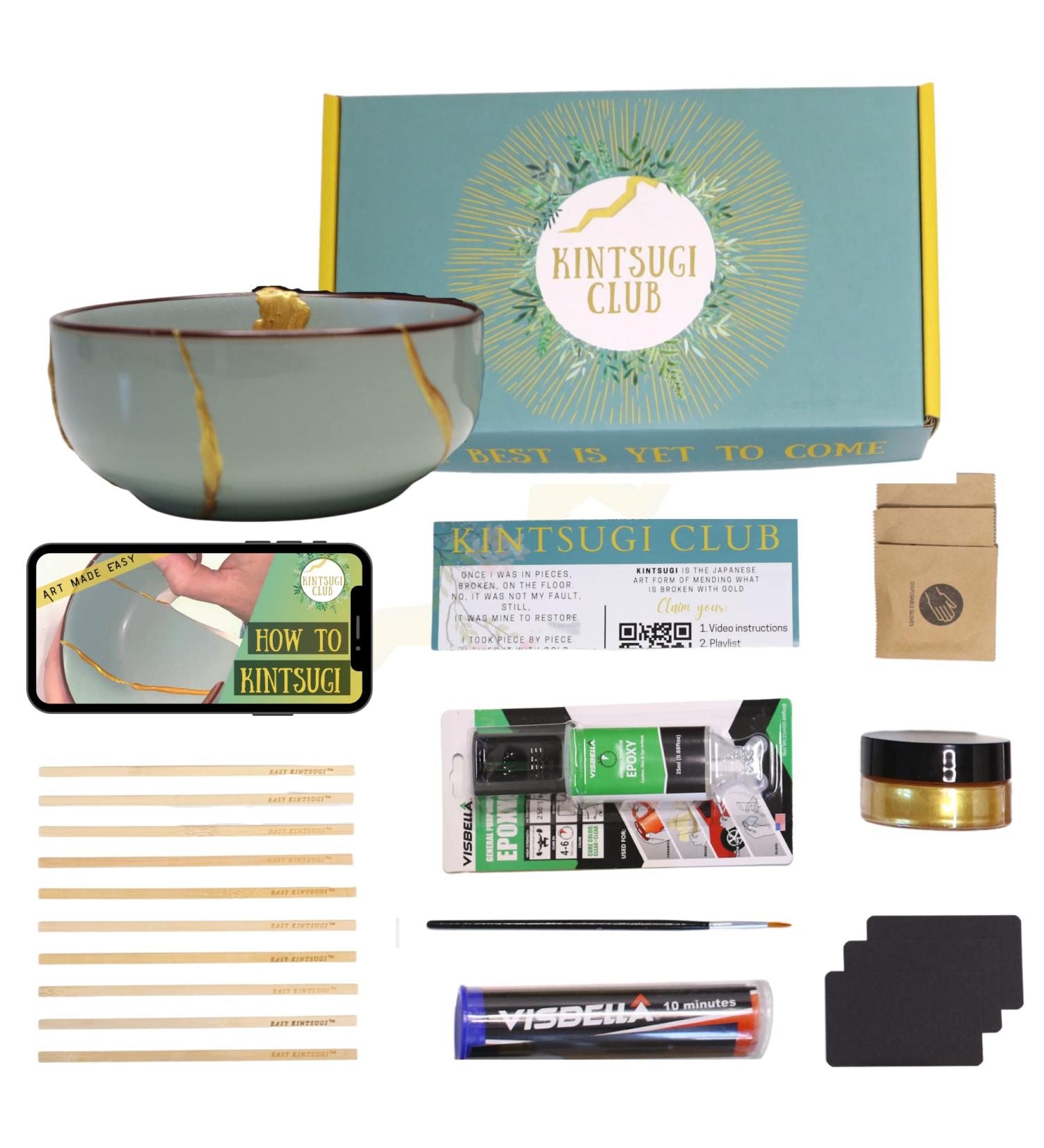 Kintsugi Repair Kit - Repair Broken Ceramics with Gold Glue | Meditation DIY Gift | Japanese Craft - Kintsugi Club - Buy Online on GoSupps.com