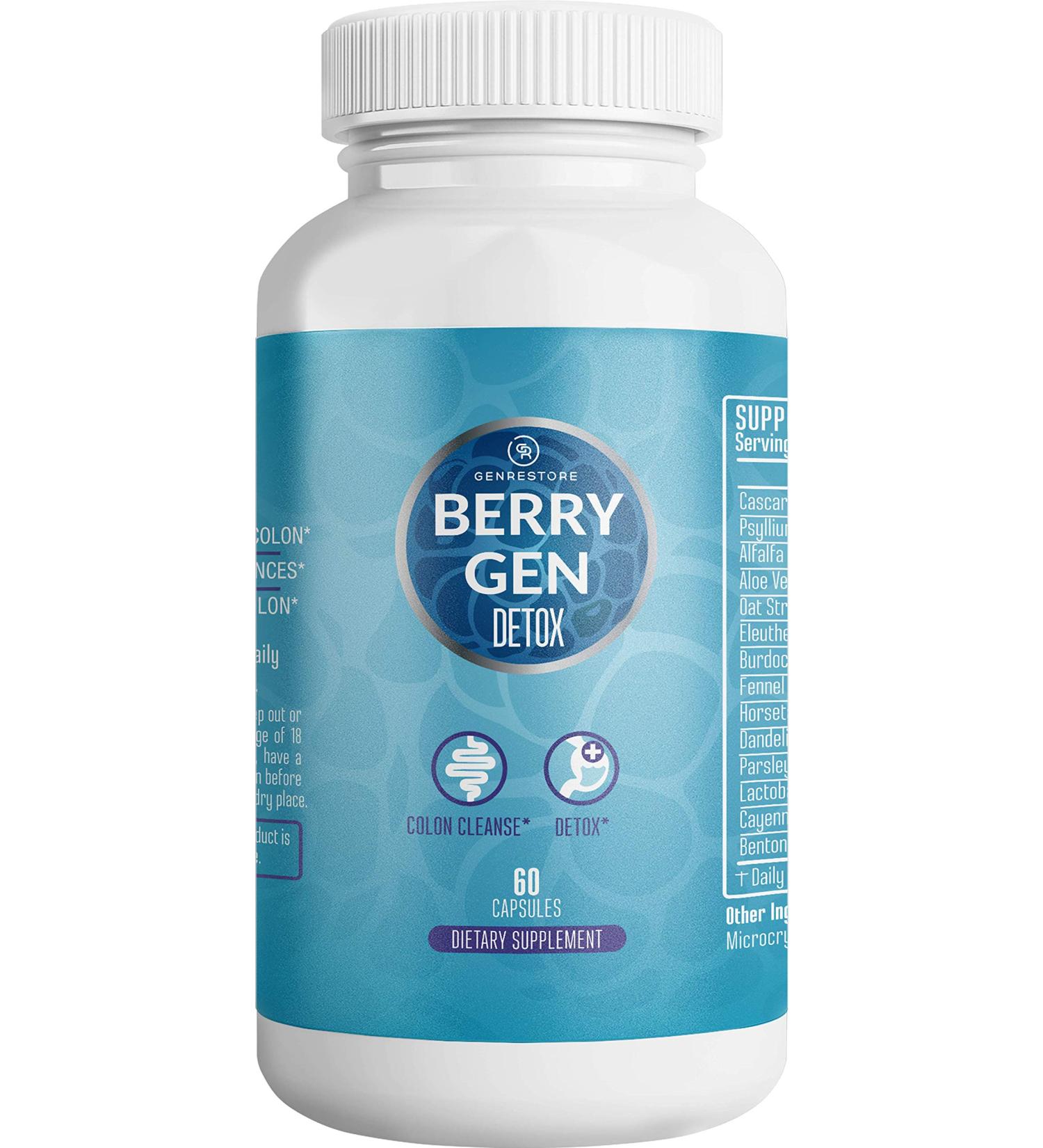 Berry Gen Detox Herbal Supplement with Probiotics, Aloe Vera & Psyllium Husk - 60 Capsules | USA-Made Natural Formula for Digestive Support - Buy Online on GoSupps.com