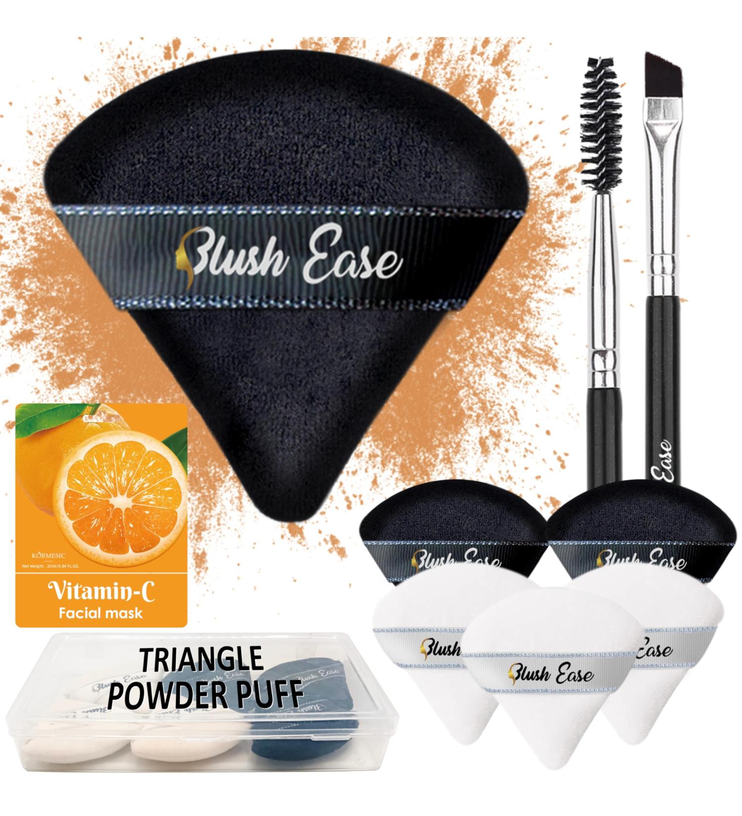Triangle Powder Puff Set - 6 Premium Makeup Puffs for Face Powder & Setting Includes Eyelash & Eyebrow Brush - Black & White - Buy Online on GoSupps.com