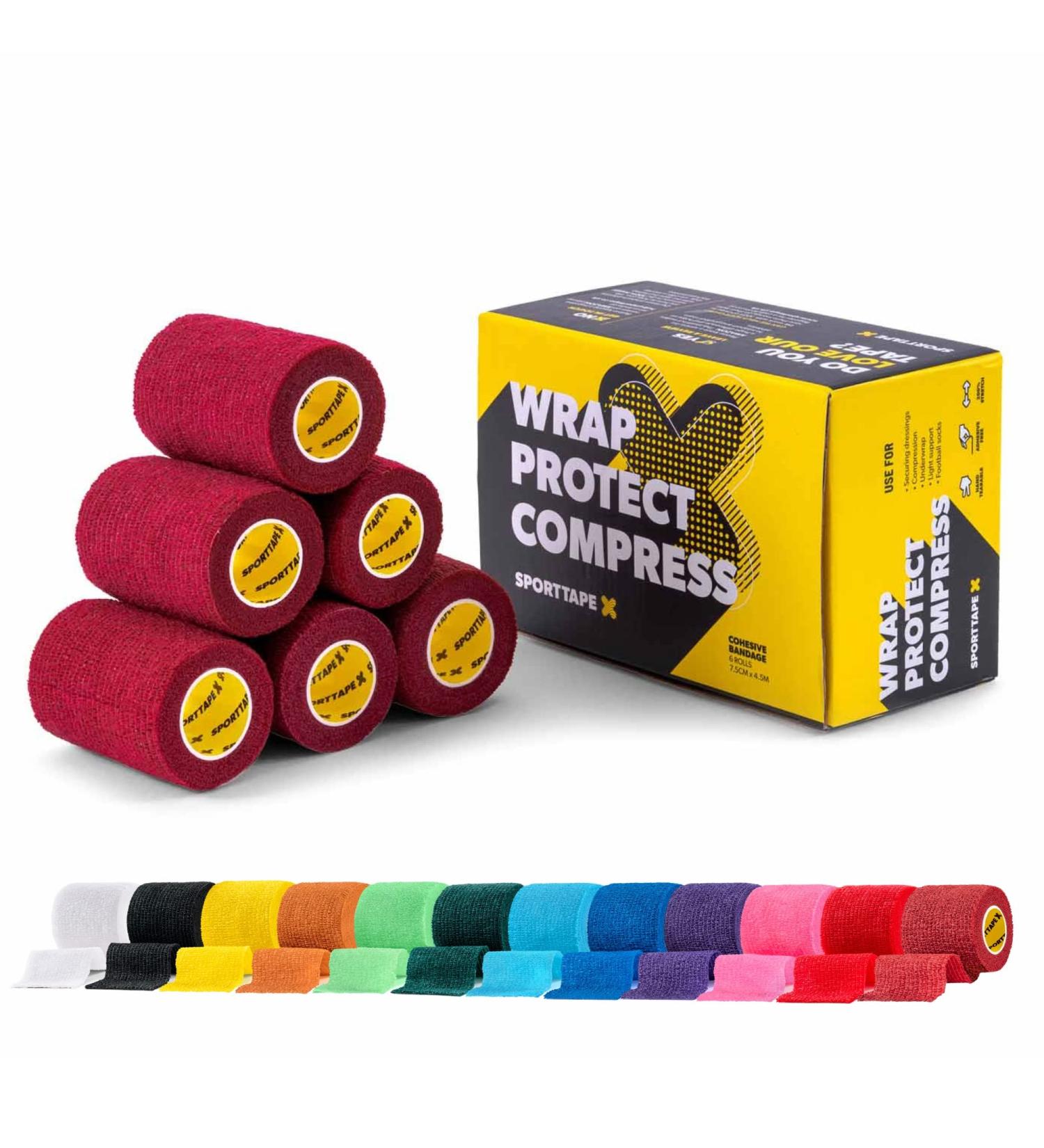 6 Rolls SPORTTAPE Self-Adhesive Football Sock Tape | 7.5cm x 4.5m - Maroon/Claret | Cohesive Bandage - Pet Bandage Vet Wrap for Dogs & Horses | Compression Bandage Shin Pad Tape Football Ankle Tape Maroon 7.5x450 cm (Pack of 6) - Buy Online on GoSupps.com