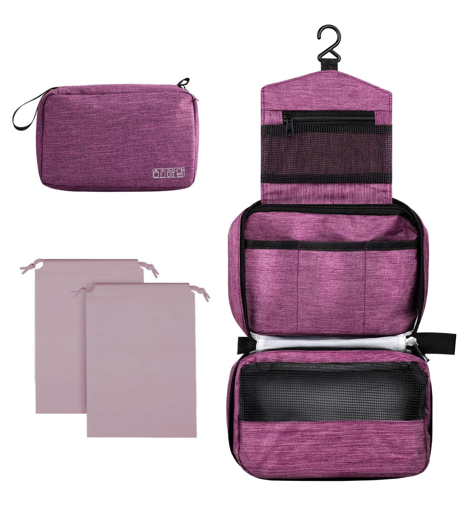 Cooja Wash Bag Hanging Toiletry Bag for Women - Makeup Travel Washbag with Hook & Handle + 2 Drawstring Bags - Violet - Buy Online on GoSupps.com