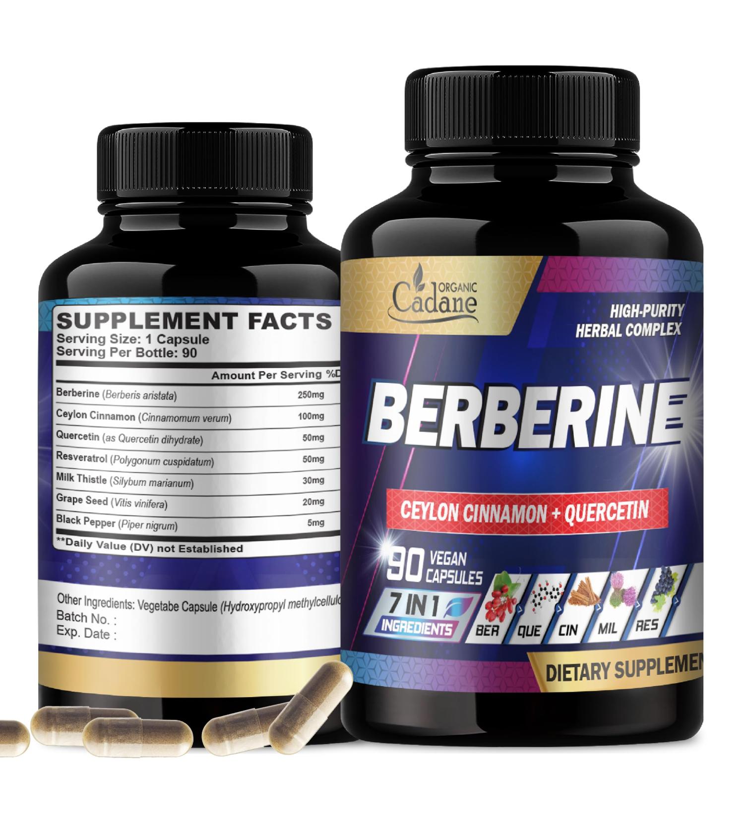 Organic Cadane Berberine Supplement with Ceylon Cinnamon Quercetin Black Pepper & More - Supports Heart Digestive Body & Immune - 90 Capsules for 3 Months - Buy Online on GoSupps.com