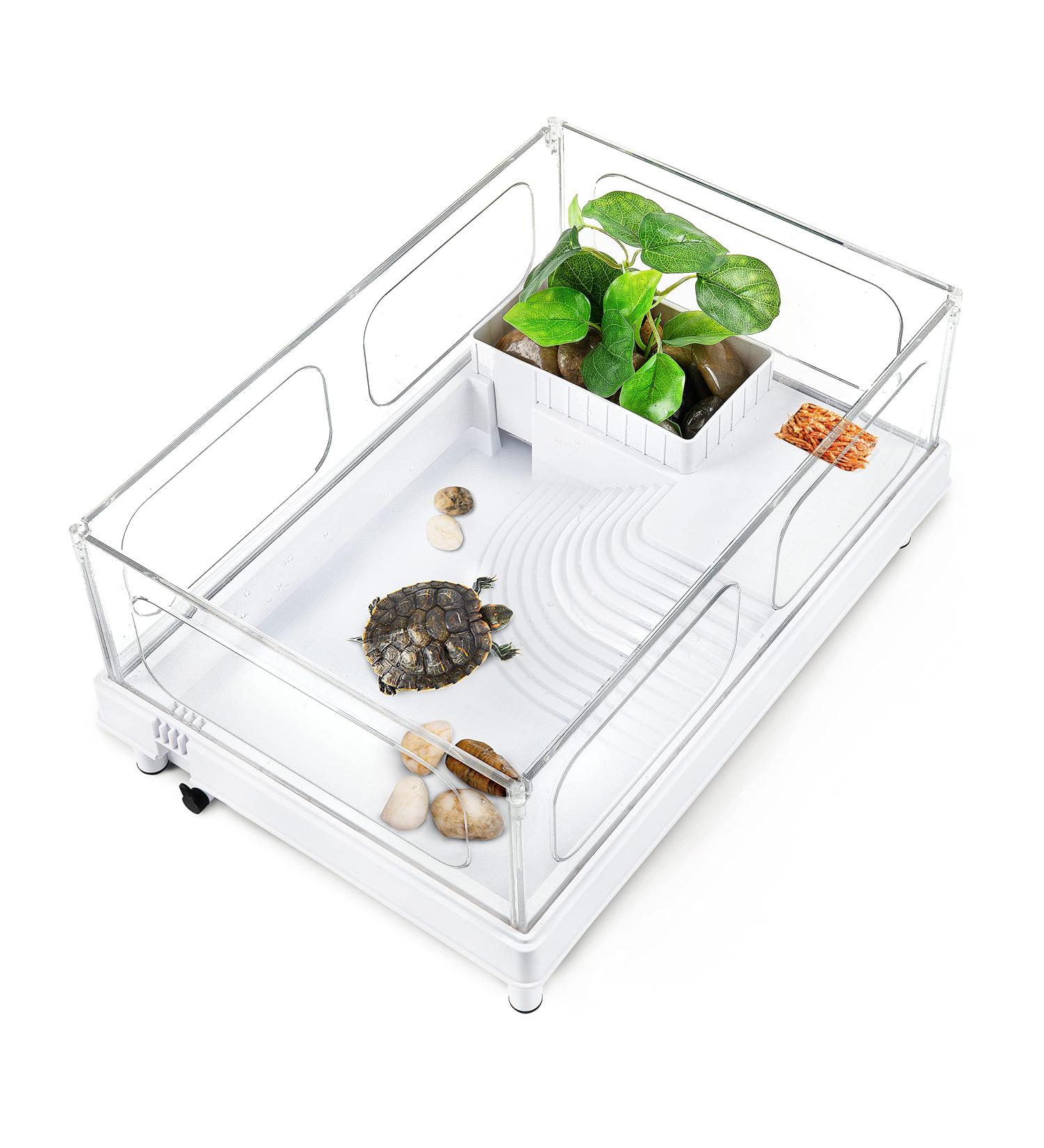 Orlushy Turtle Tank: Anti-Escaping Reptile Terrarium with Drainage Outlet | Ideal for Turtles, Crayfish, Crab, and Lizard | Multi-Functional Design - Buy Online on GoSupps.com