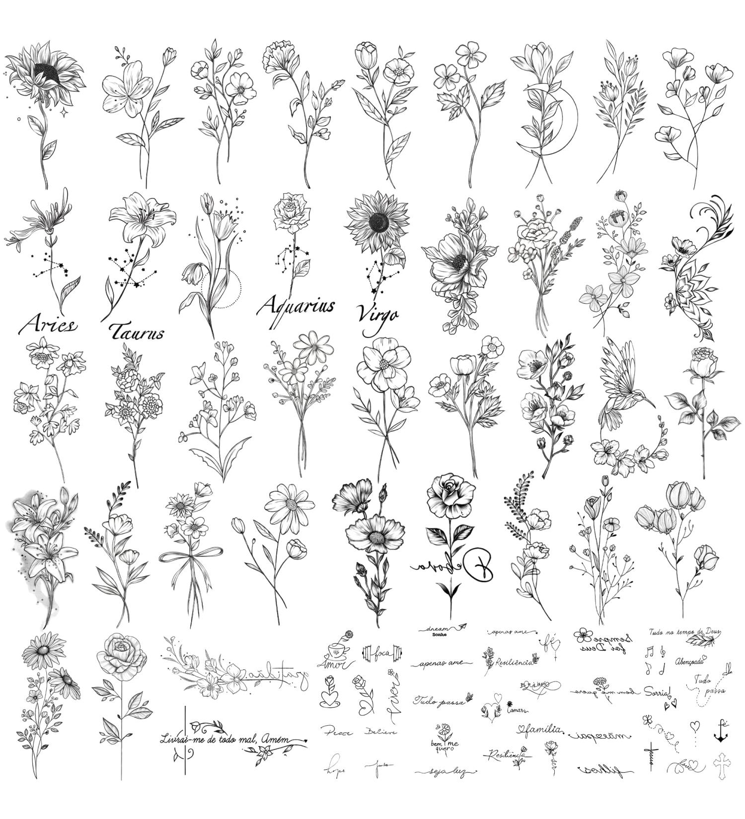 Waterproof Temporary Tattoos - Realistic Fake Tattoos for Adults & Kids - 90 Sheets with Inspirational Words, Wild Flower Bouquets - Body Stickers for Men and Women - Buy Online on GoSupps.com