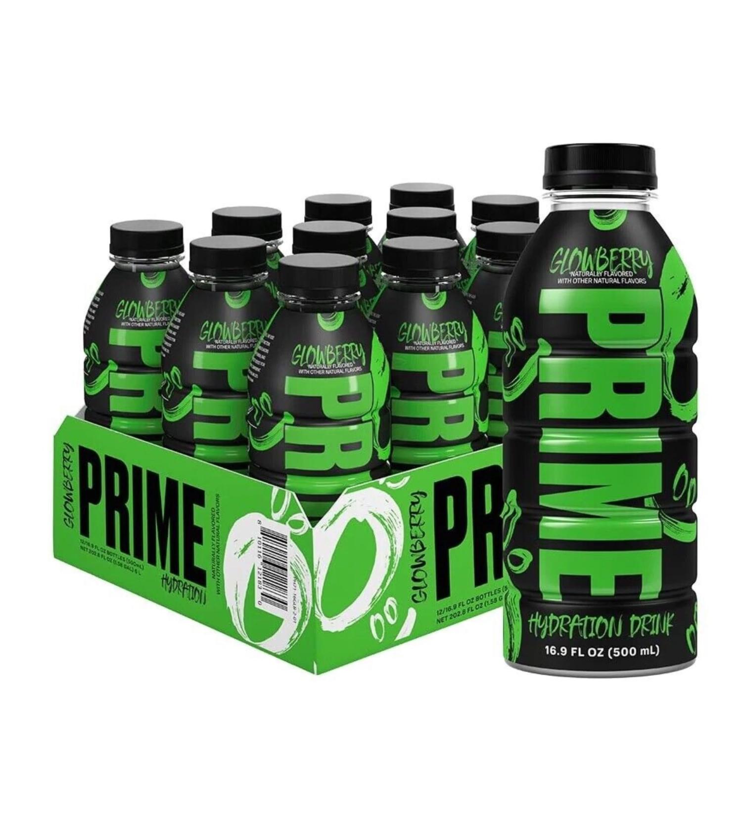 PRIME Hydration Sports Drink by Logan Paul & KSI Glowberry Flavour 12 x 500ml Bottle - Buy Online on GoSupps.com