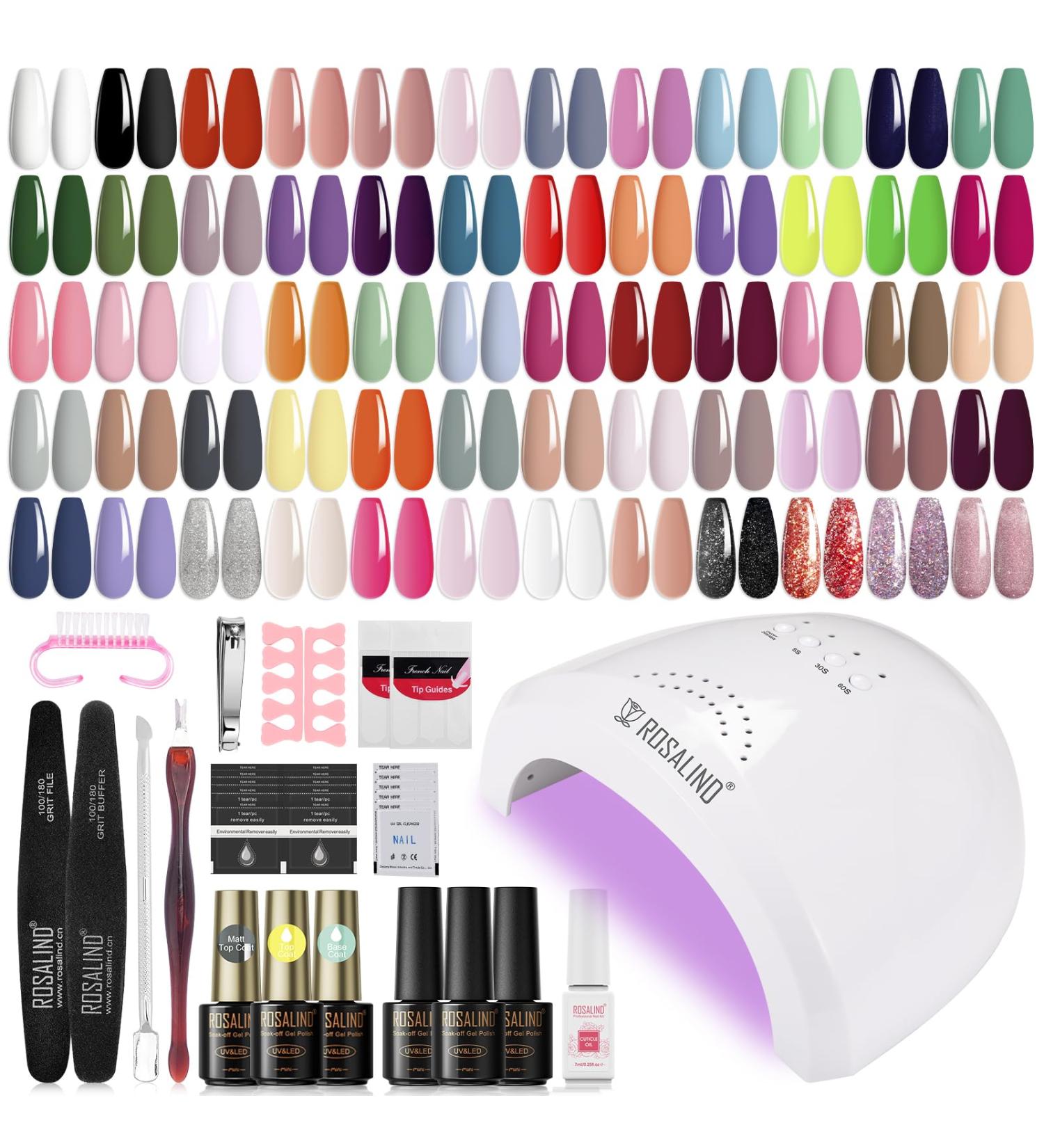 ROSALIND Gel Nail Polish Kit - 48W UV Light 60 Colors Base & Top Coats - DIY Nail Art Starter Set for Christmas - Buy Online on GoSupps.com