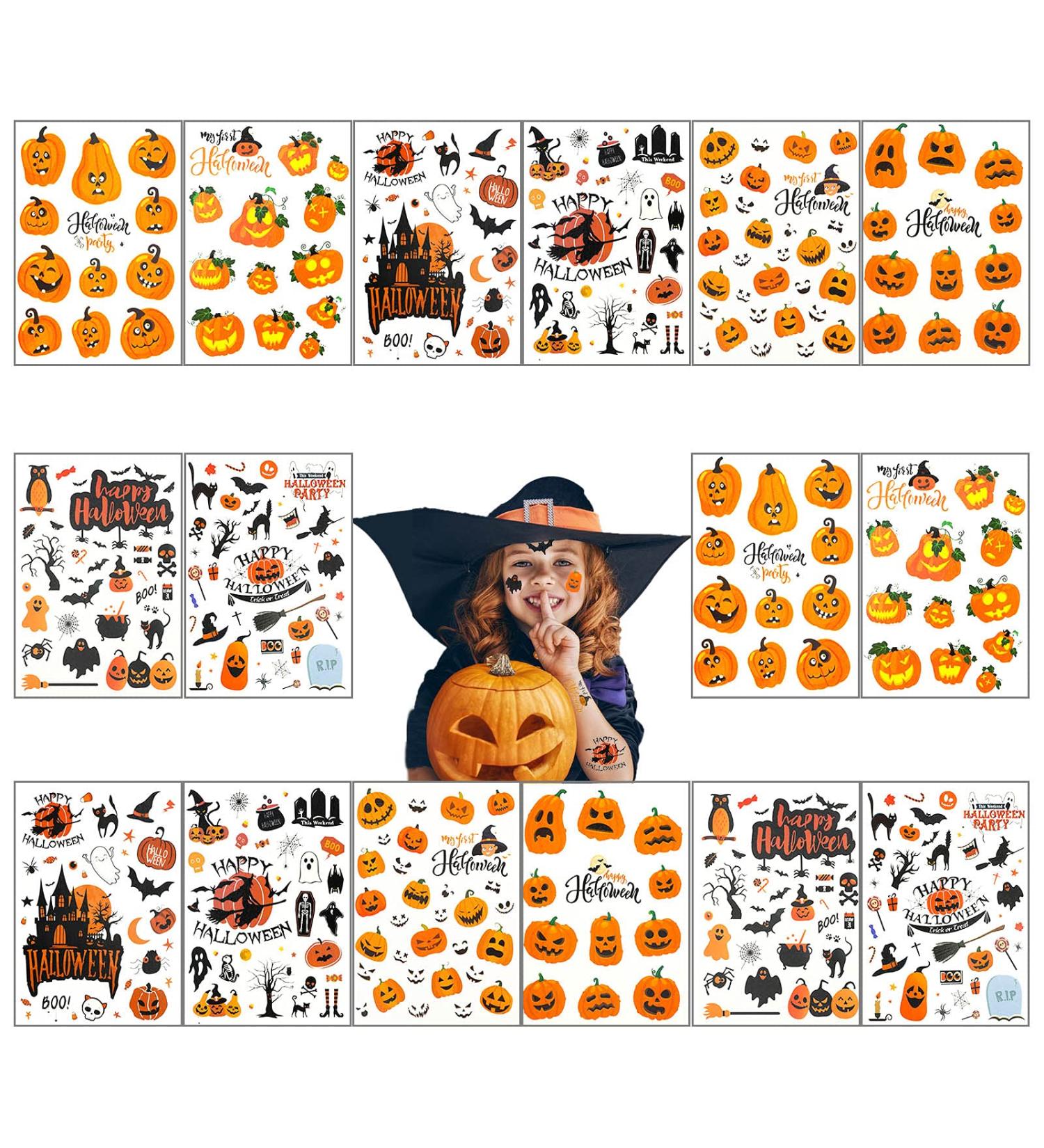 Whaline Halloween Temporary Tattoos - 270+ Waterproof Tattoo Stickers for Boy Girl Party Favors - Pumpkin Witch Ghost Bat Designs - Face Arm Body Decorations - Buy Online on GoSupps.com
