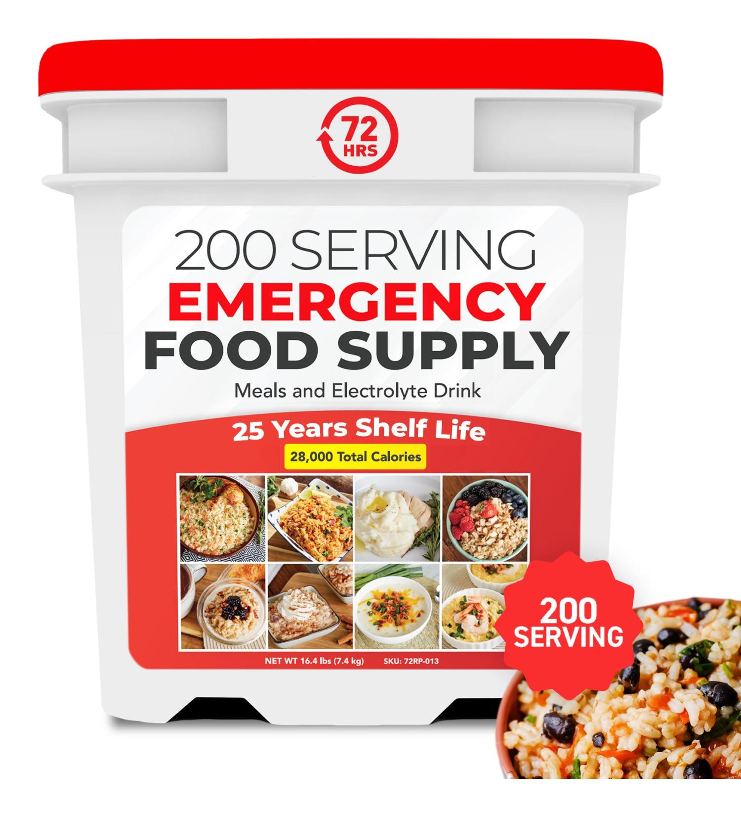 72HRS Emergency Food Supply Kit 2000 Cal/Day 25-Year Shelf Life Survival Food for Camping & Preparedness 200 Servings & 1-12 Month Packages - Buy Online on GoSupps.com