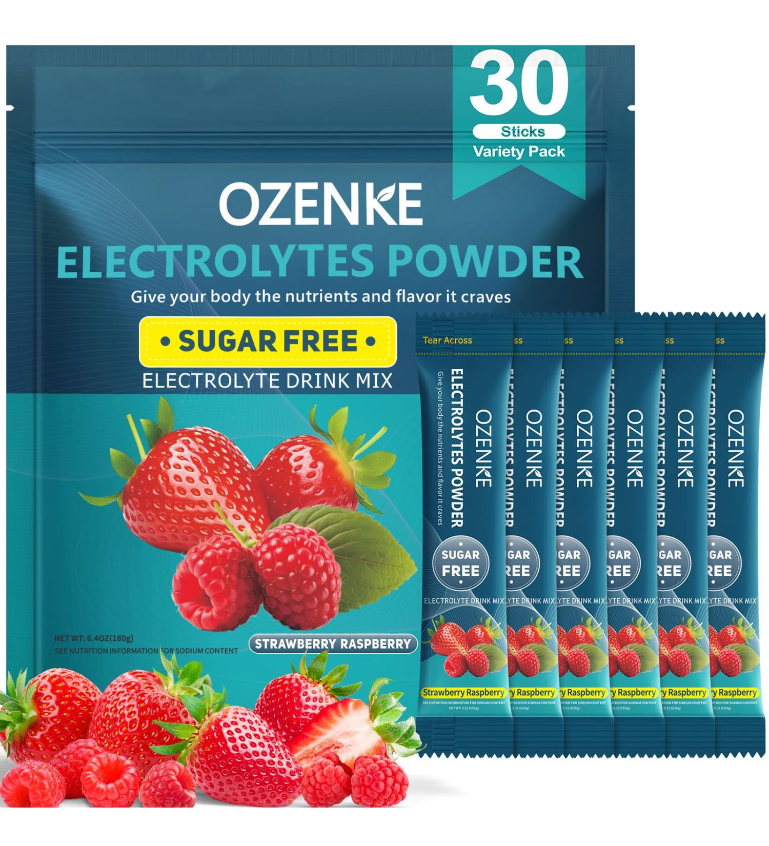 OZENKE 30 Sticks Electrolyte Powder Packets Sugar Free Hydration Packets Electrolytes Drink Mix for Rapid Hydration, Strawberry & Raspberry Flavor - Buy Online on GoSupps.com