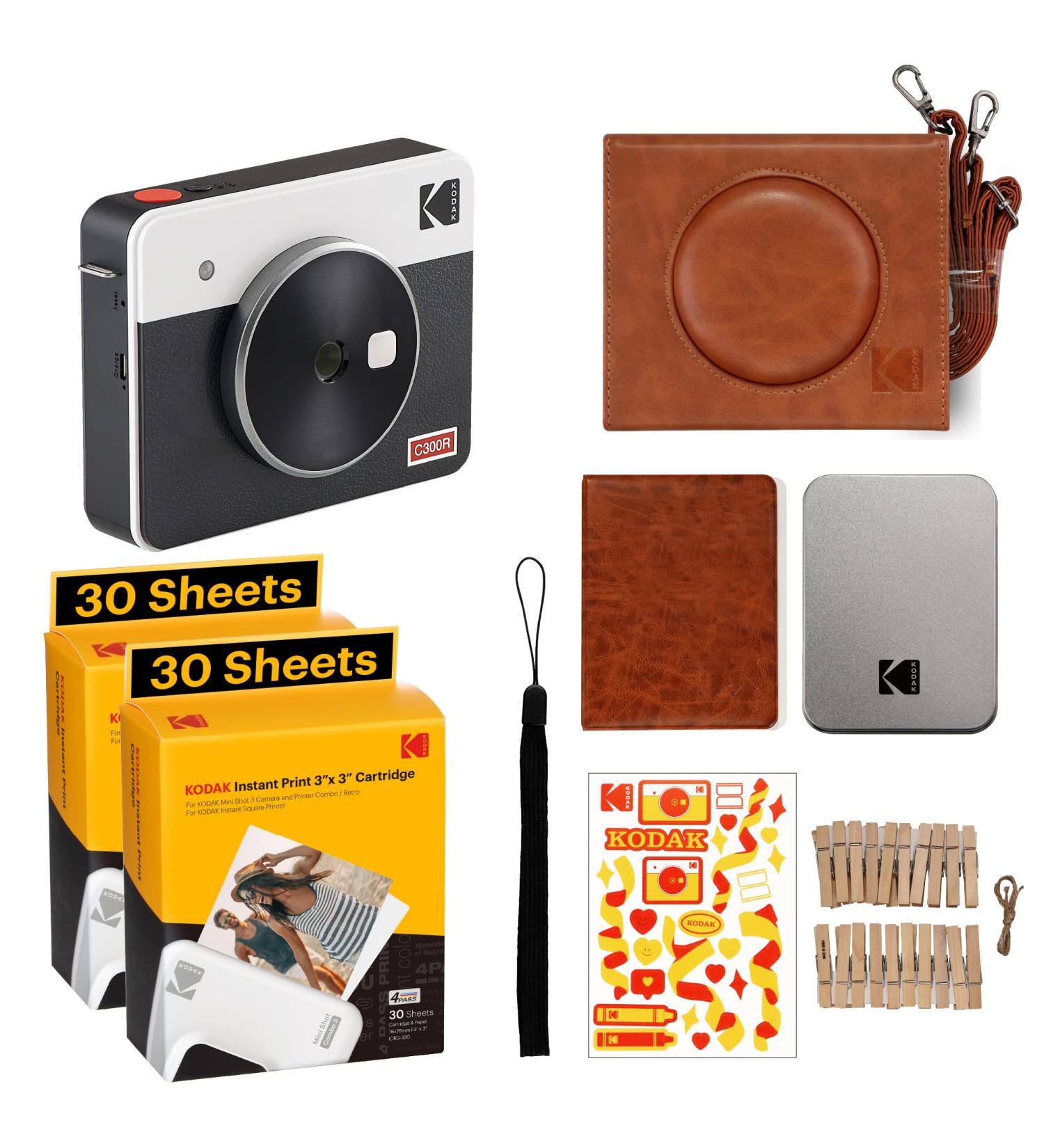 KODAK Mini Shot 3 Retro 4PASS 2-in-1 Instant Camera + Printer Bundle | White + 68 Sheets & Accessories - Buy Online on GoSupps.com