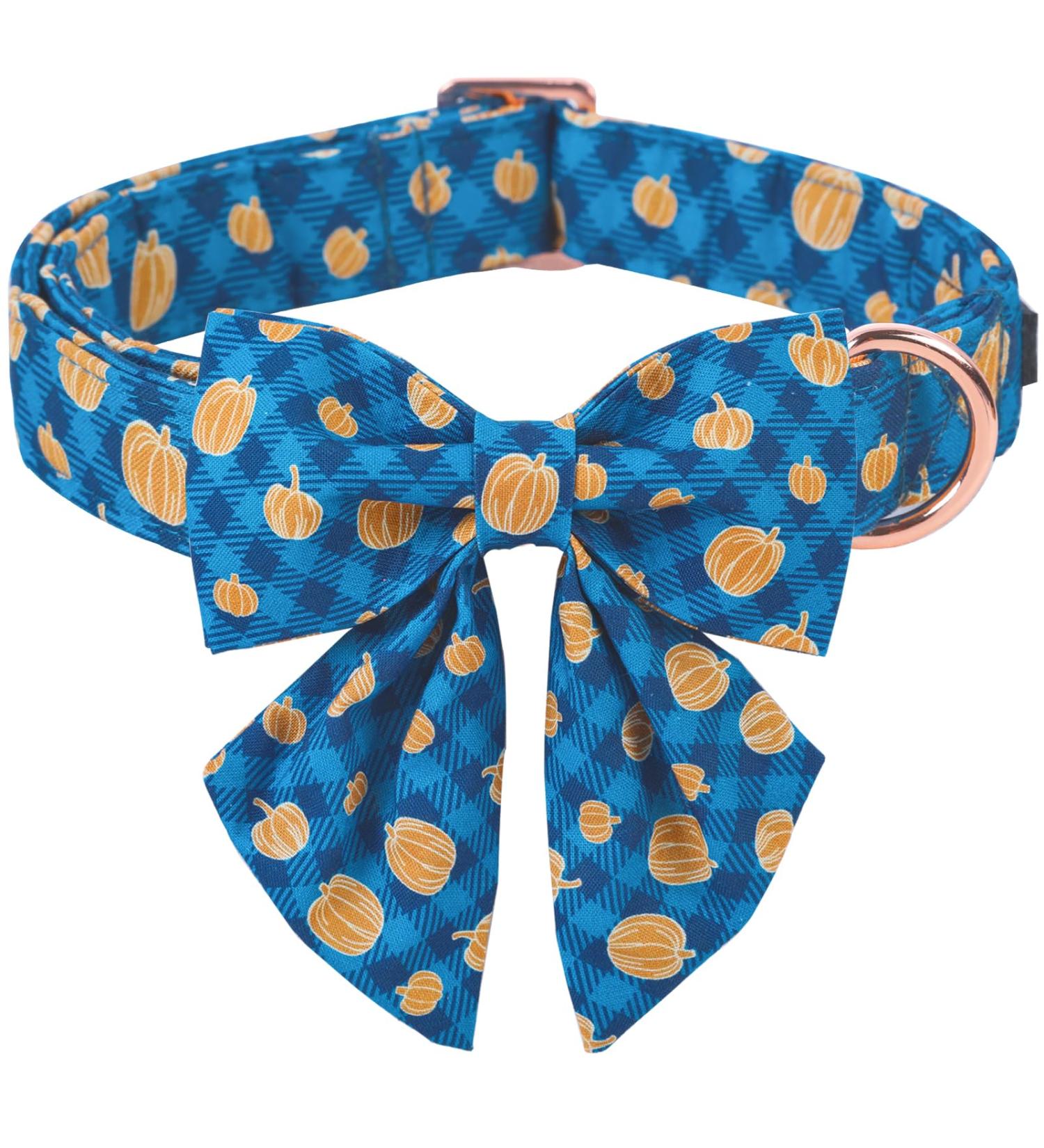 Aring Pet Pumpkin Dog Halsband - X-Small Halloween Cotton Plaid Collar with Sailor Fly & Metal Buckle | Cute Blue Pumpkin Design - Buy Online on GoSupps.com
