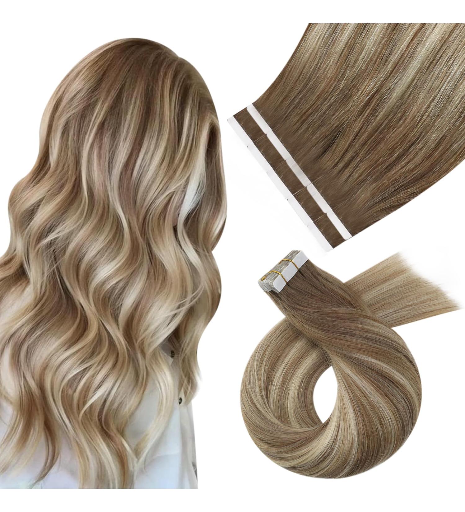 Moresoo Invisible Tape-In Extensions - Real Hair Light Brown 40 cm | Chestnut Brown & Gold Blonde Tape Adhesive Extensions - 10 Pieces #8/22 - Buy Online on GoSupps.com