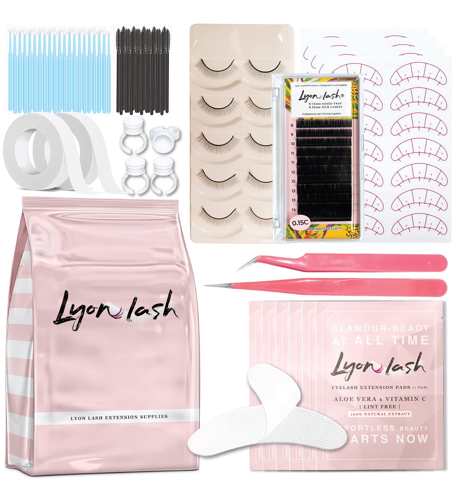 Lyon Lash 4x100 Pack Eyelash Extension Kit: Under Eye Gel Pads, Mascara Brushes, Applicators, Glue Ring Holder, Medical Tapes - Buy Online on GoSupps.com
