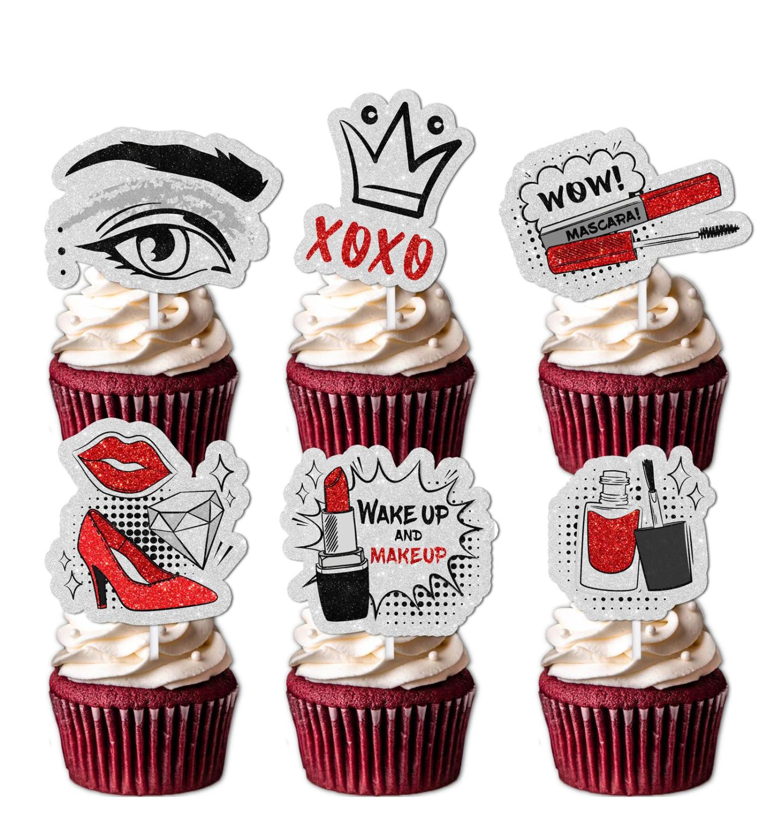 18pcs Pink Glitter Dessert Cupcake Topper for Long Eyelashes Big Eyes Love Lip XOXO Theme Decor Supplies Lady Women Girls Birthday Wedding Bachelor Engagement Party Decoration - Buy Online on GoSupps.com