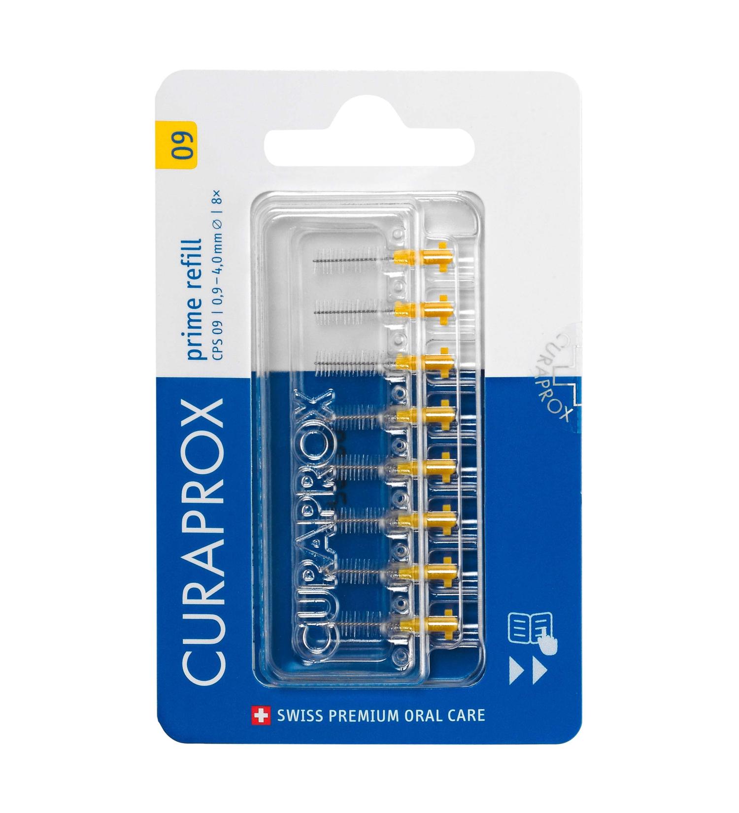 Curaprox CPS 09 Prime Refill Interdental Brushes - 0.9mm Diameter, 4mm Effectiveness - Yellow 8 Count - Buy Online on GoSupps.com