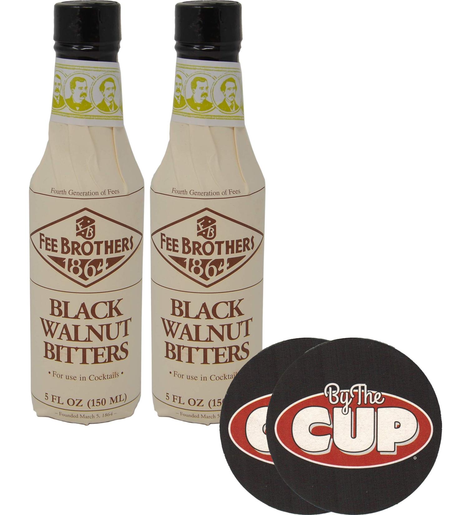 Fee Brothers Black Walnut Cocktail Bitters 5oz - Pack of 2 with By The Cup Coasters - Buy Online on GoSupps.com