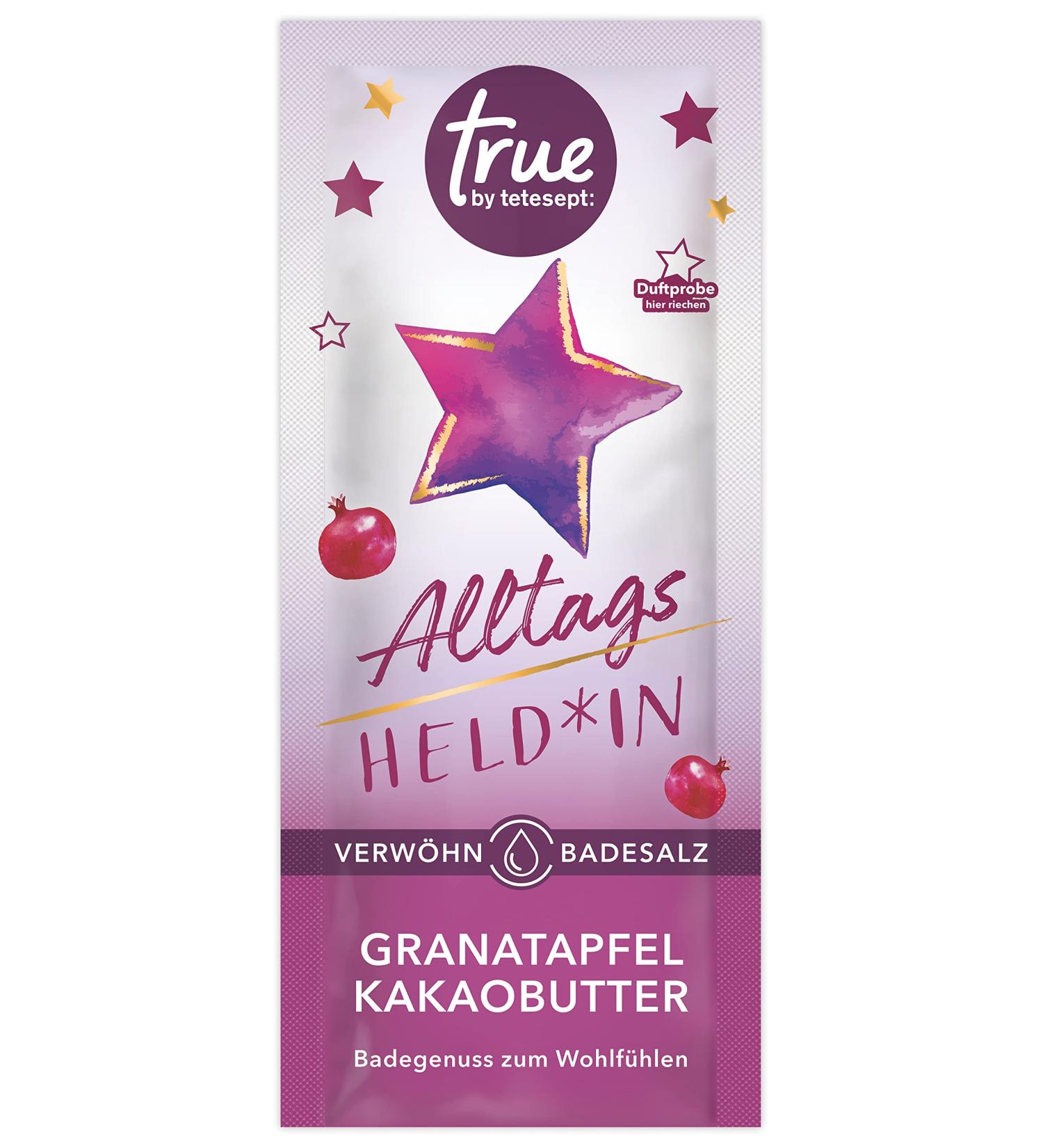 Merz Consumer Care true by tetesept everyday sheld * in pampering bath salt vegan bath additive smells of pomegranate and cocoa butter soothing bath pleasure with caring formula 1 x 50 g - Buy Online on GoSupps.com