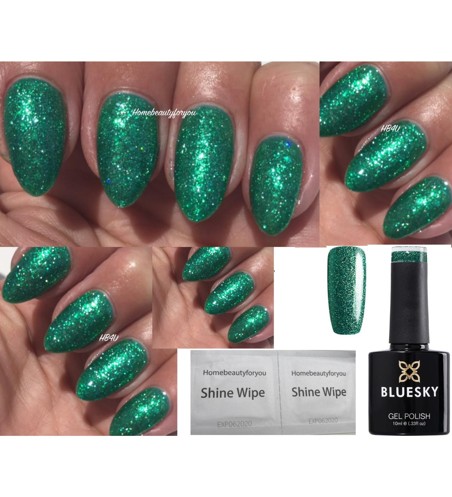 Bluesky Nail Gel Polish GREEN Glitter Sparkling Emerald Green Fine Glitter Sparkle VIP02 Nail Gel Polish UV LED Soak Off 10ml - Buy Online on GoSupps.com