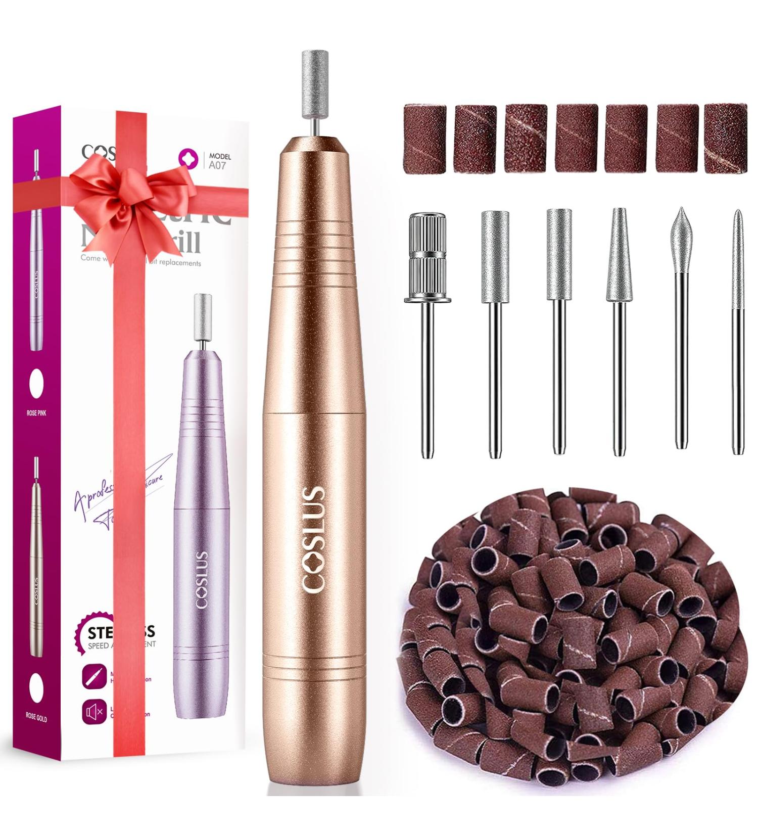 Nail Drill Adjustable Speed 20000RPM | Electric Manicure Pedicure Set with 6 Bits | Portable E File for Gel Acrylic Nails | 31 Sanding Bands | Beginner Friendly | Corded | Light Gold - Buy Online on GoSupps.com