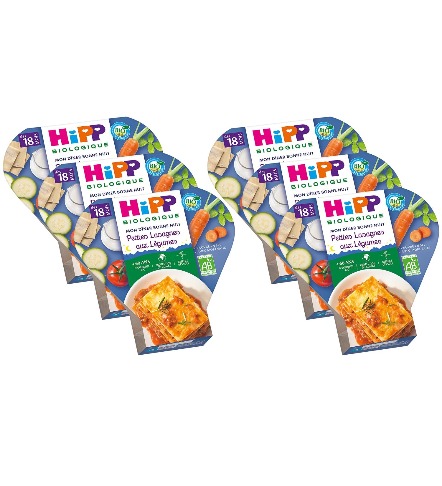 HiPP - Mon D ner Bonne Nuit - Petites Lasagnes aux L gumes d s 18 mois - 6 assiettes de 260 g - BIOLOGIQUE