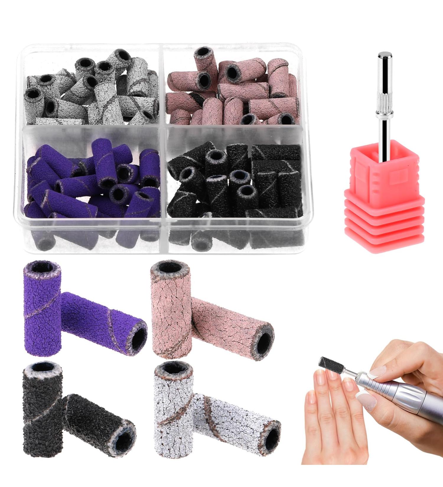 Qianyu 81 Piece Sanding Sleeves Sanding Caps Set Professional Nail Cutter Attachment Nail Sanding Bit Fine Grain Coarse Sanding Belts with Mandrel Bit for Manicure Pedicure White Black Purple Pink - Buy Online on GoSupps.com
