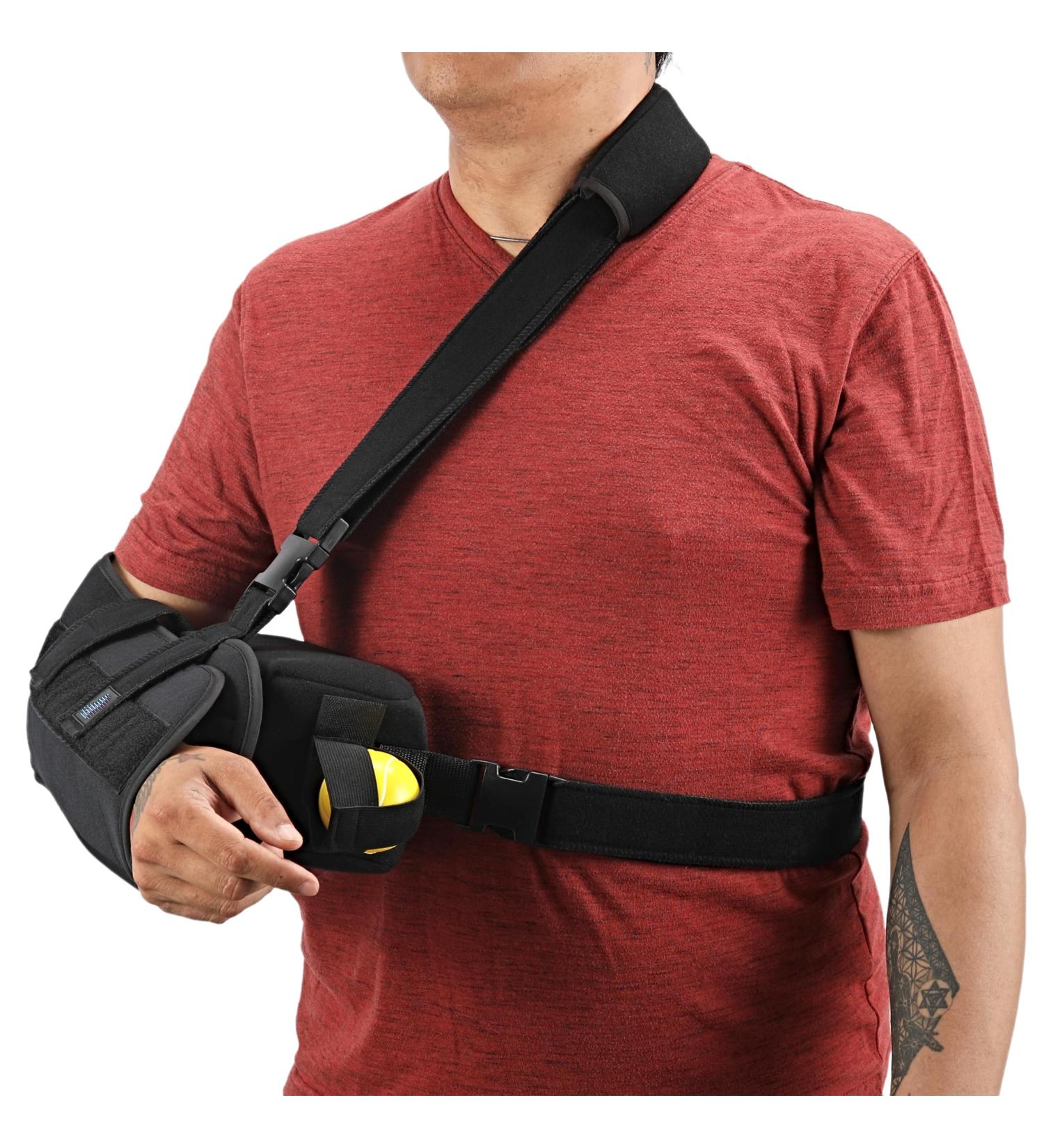 Universal Shoulder Abduction Sling & Immobilizer - Comfortable Arm Support Adjustable Abduction Pillow & Hand Exercise Ball for Left/Right Shoulder - Buy Online on GoSupps.com
