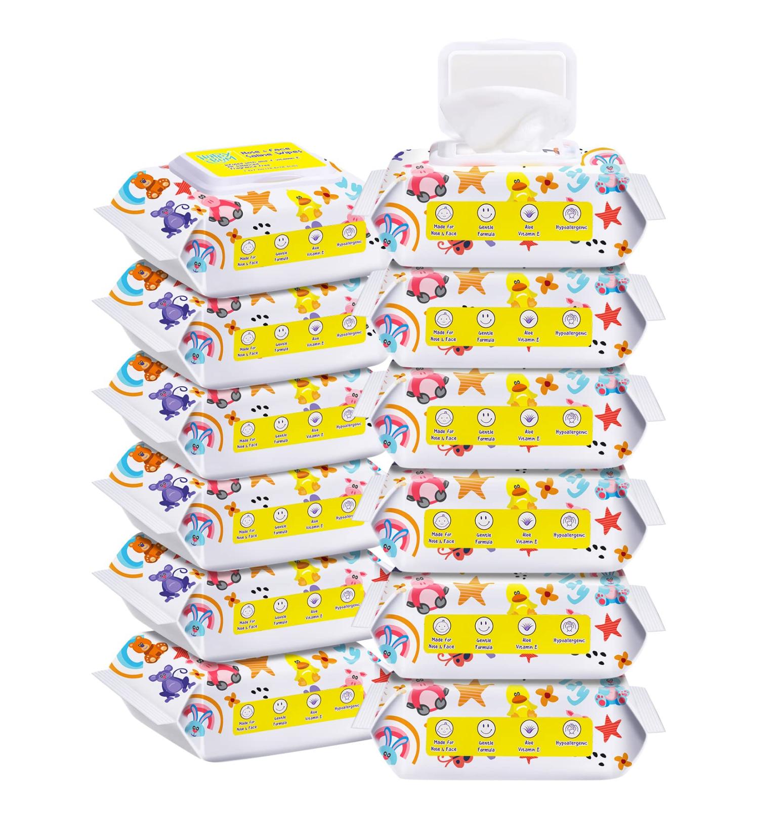 Baby Wipes - HAPPY BUM Saline Baby Wipes  Hypoallergenic  Unscented  360 Count (12 Packs of 30 Wipes) Saline Nose and Face Wipes - Buy Online on GoSupps.com