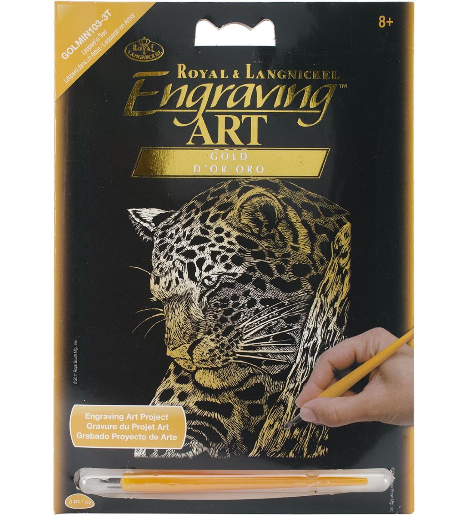 ROYAL BRUSH GOLMIN-103 Gold Foil Engraving Leopard in Tree Art Mini Kit, 5" by 7"