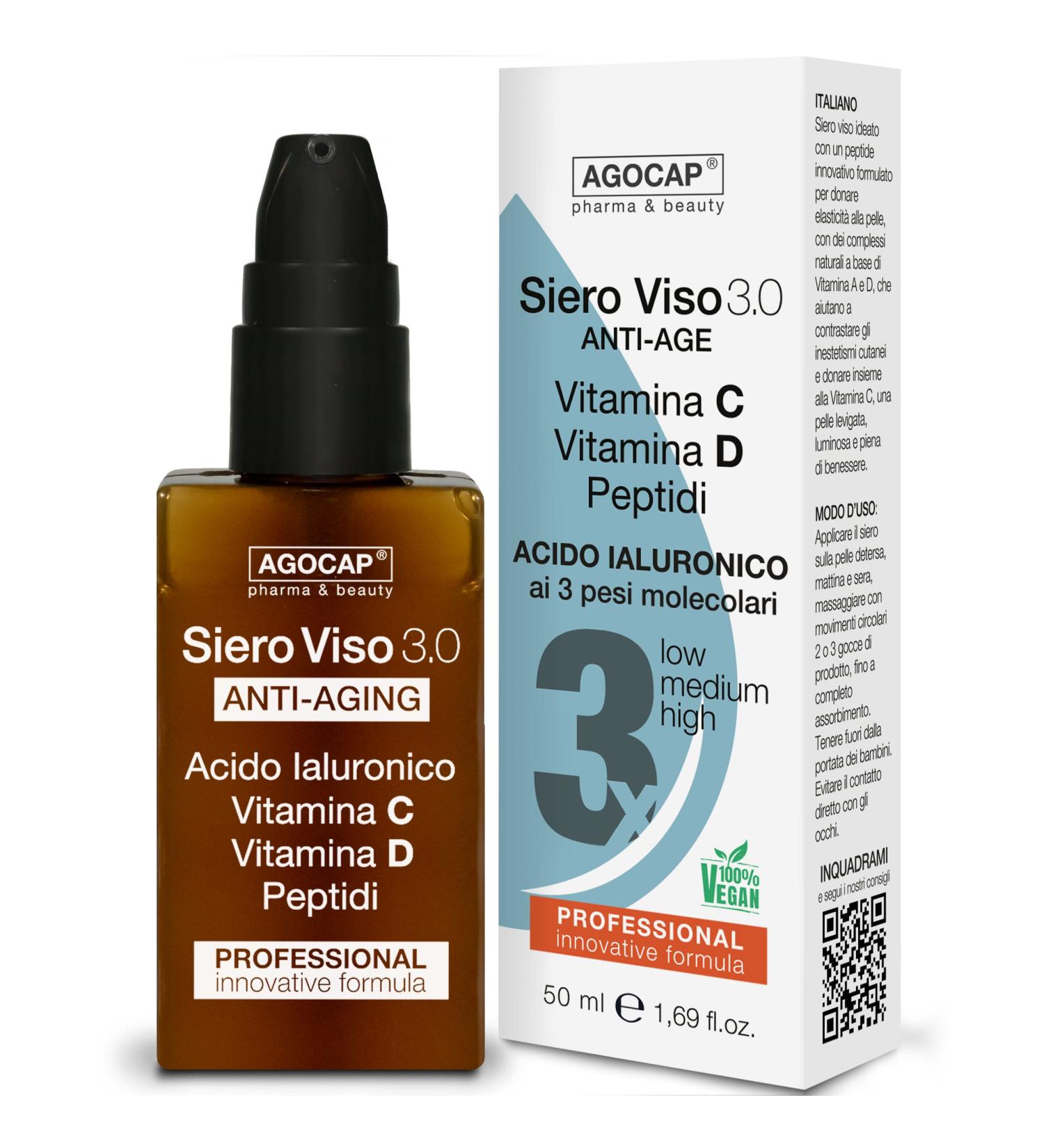 Hyaluronic Acid Face Serum 3 Molecular Weights with Vitamins C and D Collagen and Retinol. Anti-Wrinkle Moisturizing and Brightening Serum for Women and Men | Vitamin C Serum 60ml Agocap  - Buy Online on GoSupps.com