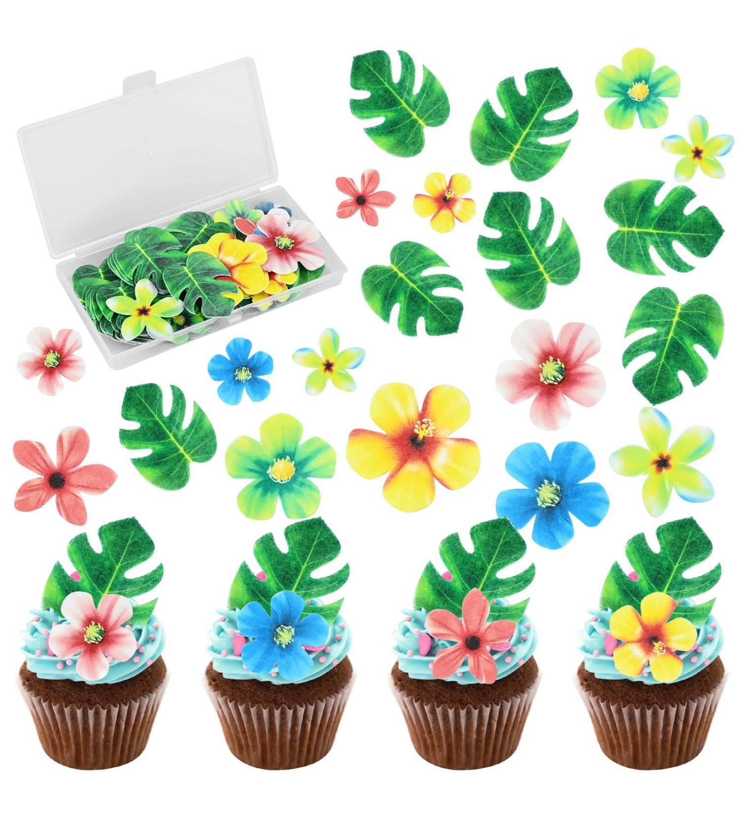 83pcs Edible Cake Decorations Include 48PcsEdible Tropical Turtle Leaves 35Pcs Edible Flowers Cupcake Toppers Wafer Paper Palm Leaf Flower for Hawaii Aloha Jungle Theme Wedding Birthday Baby Shower - Buy Online on GoSupps.com