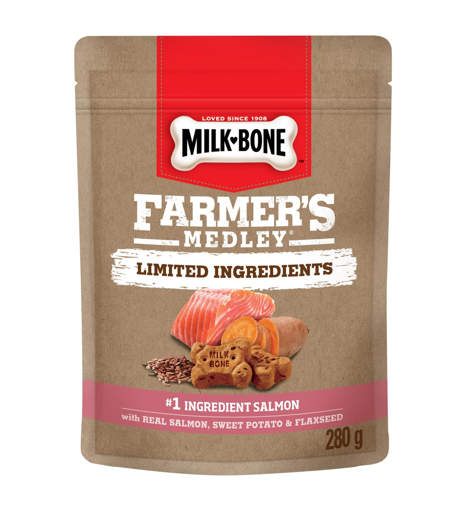 Milk-Bone Farmer's Medley Limited Ingredient Natural Dog Treats with Real Salmon Potato & Flax Seed 280g Bags (Pack of 4) Salmon 70 g (Pack of 4) - Buy Online on GoSupps.com